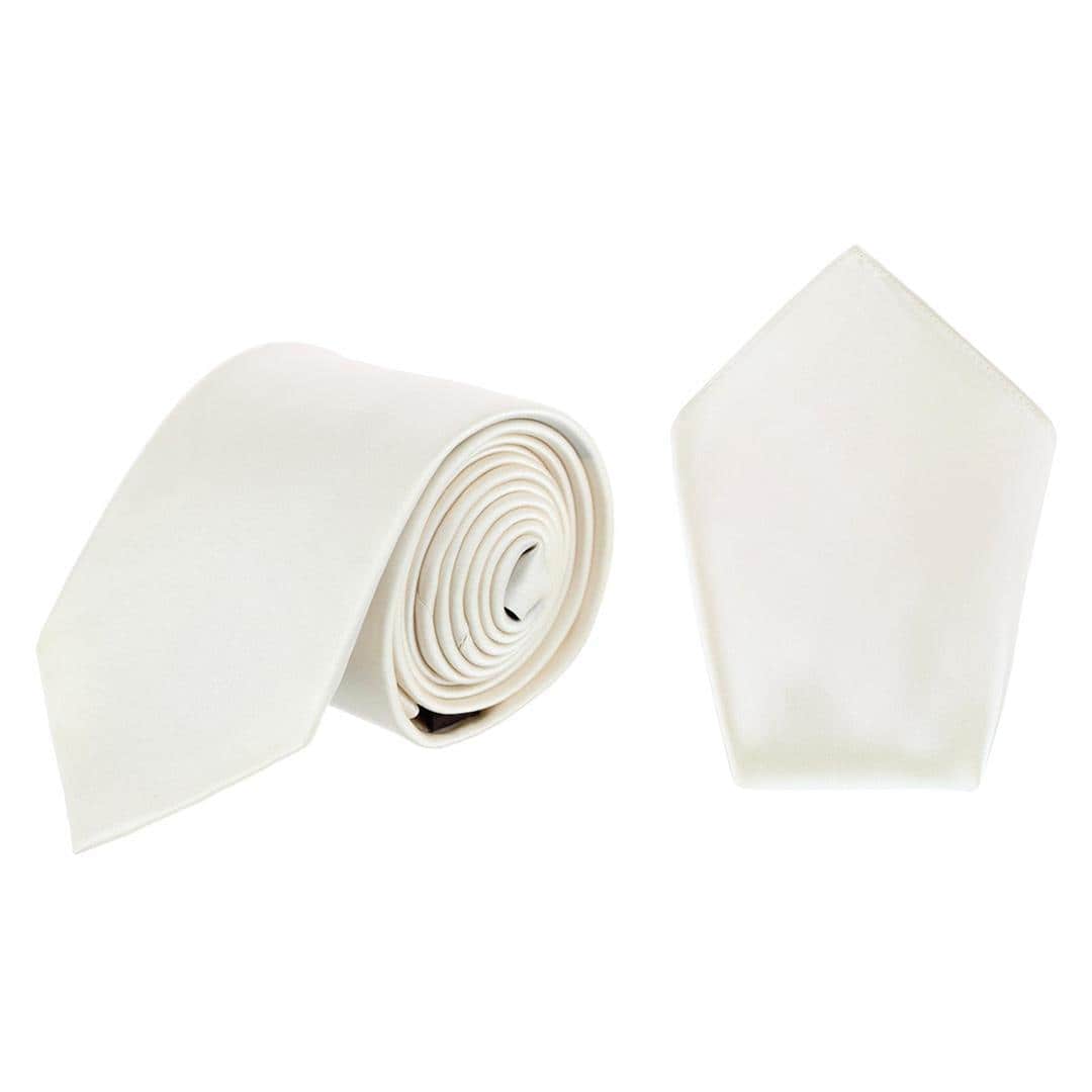 Sutton Solid Color Silk Necktie and Pocket Square Combo - Ivory