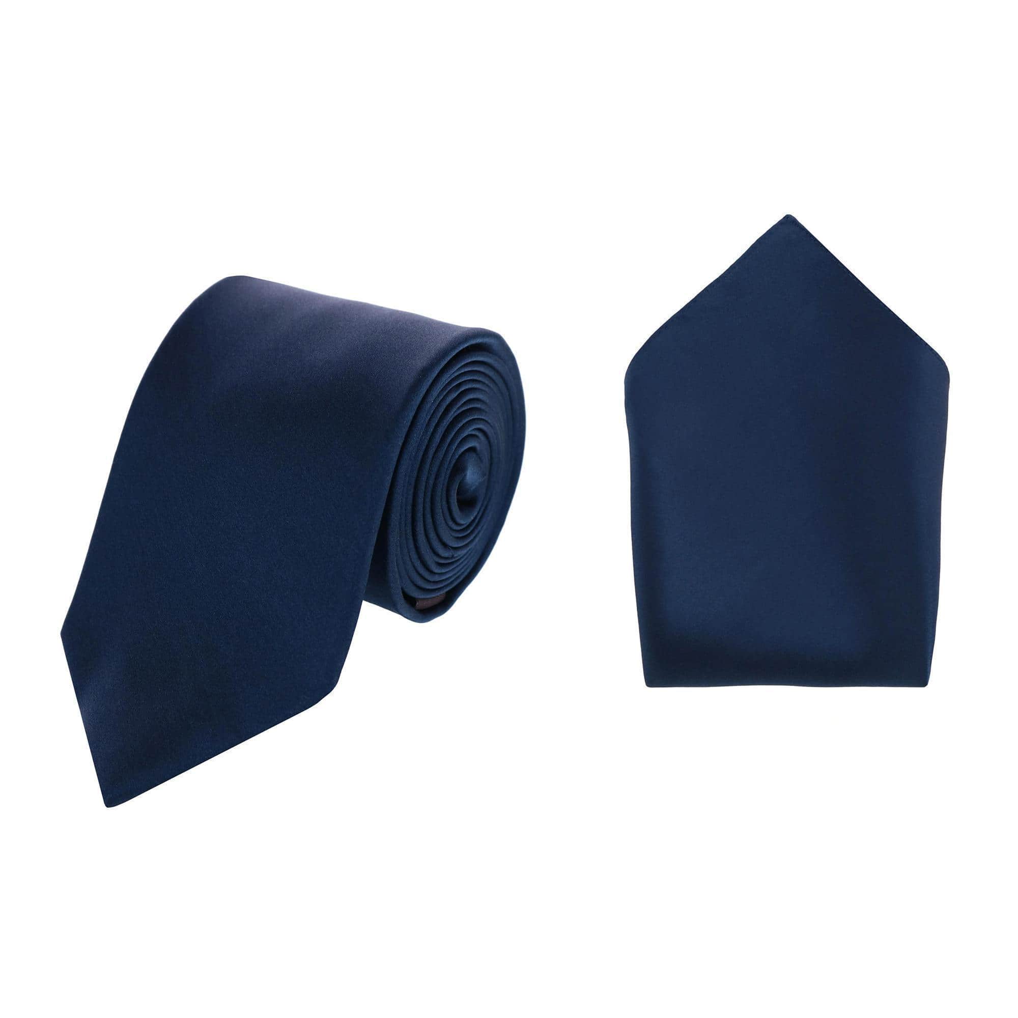 Sutton Solid Color Silk Necktie and Pocket Square Combo - Navy