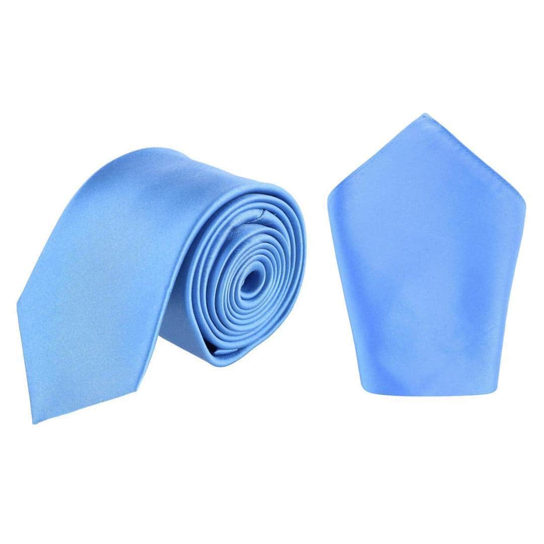 Sutton Solid Color Silk Necktie and Pocket Square Combo - Light Blue