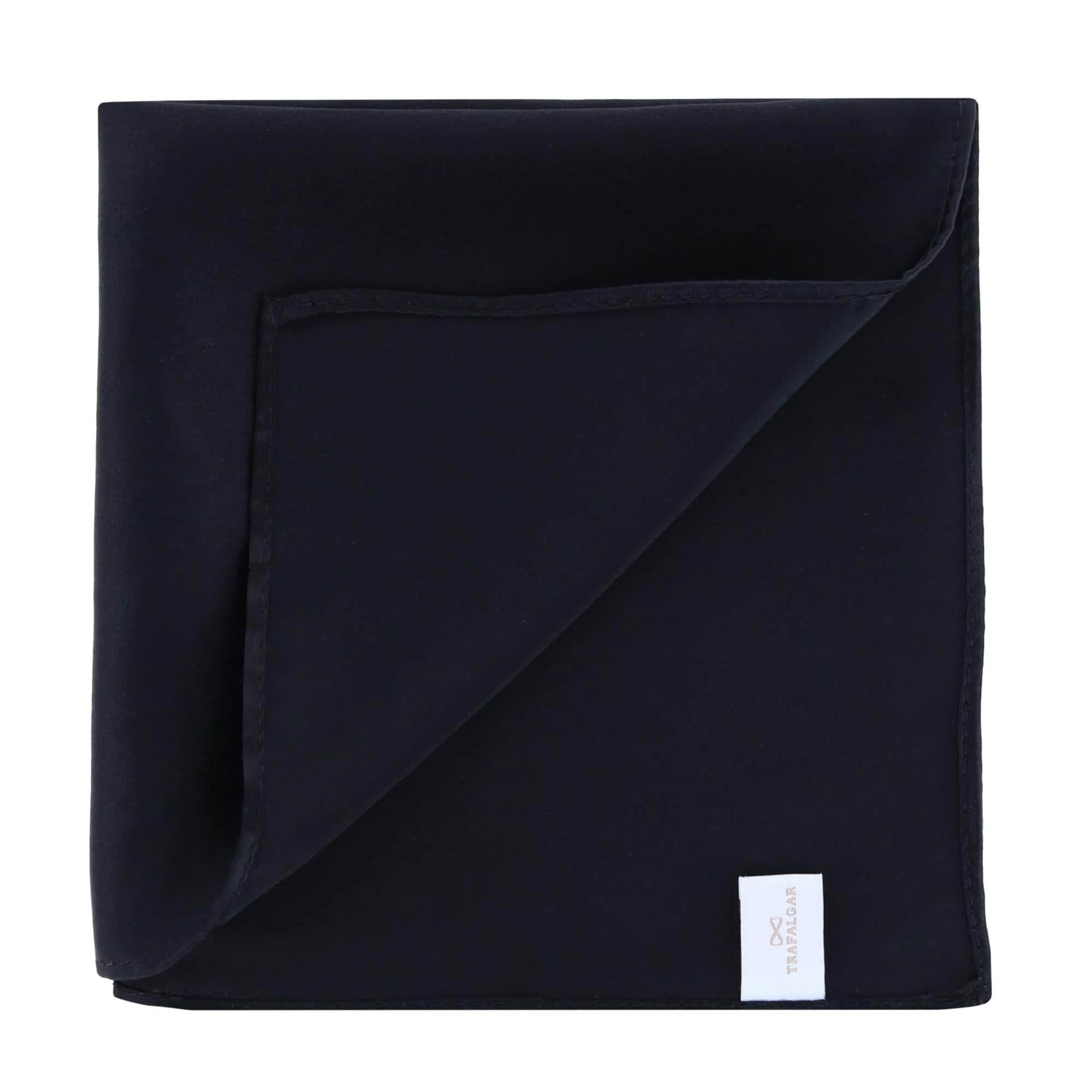 Sutton Solid Color Silk Brace Necktie and Pocket Square Set - Black
