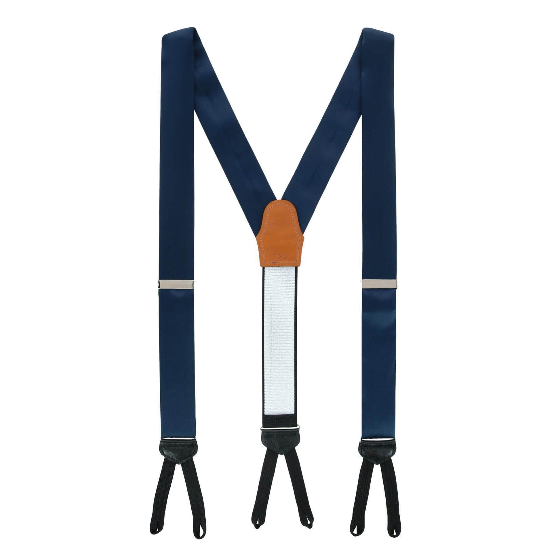Sutton Solid Color Silk Brace Necktie and Pocket Square Set - Navy