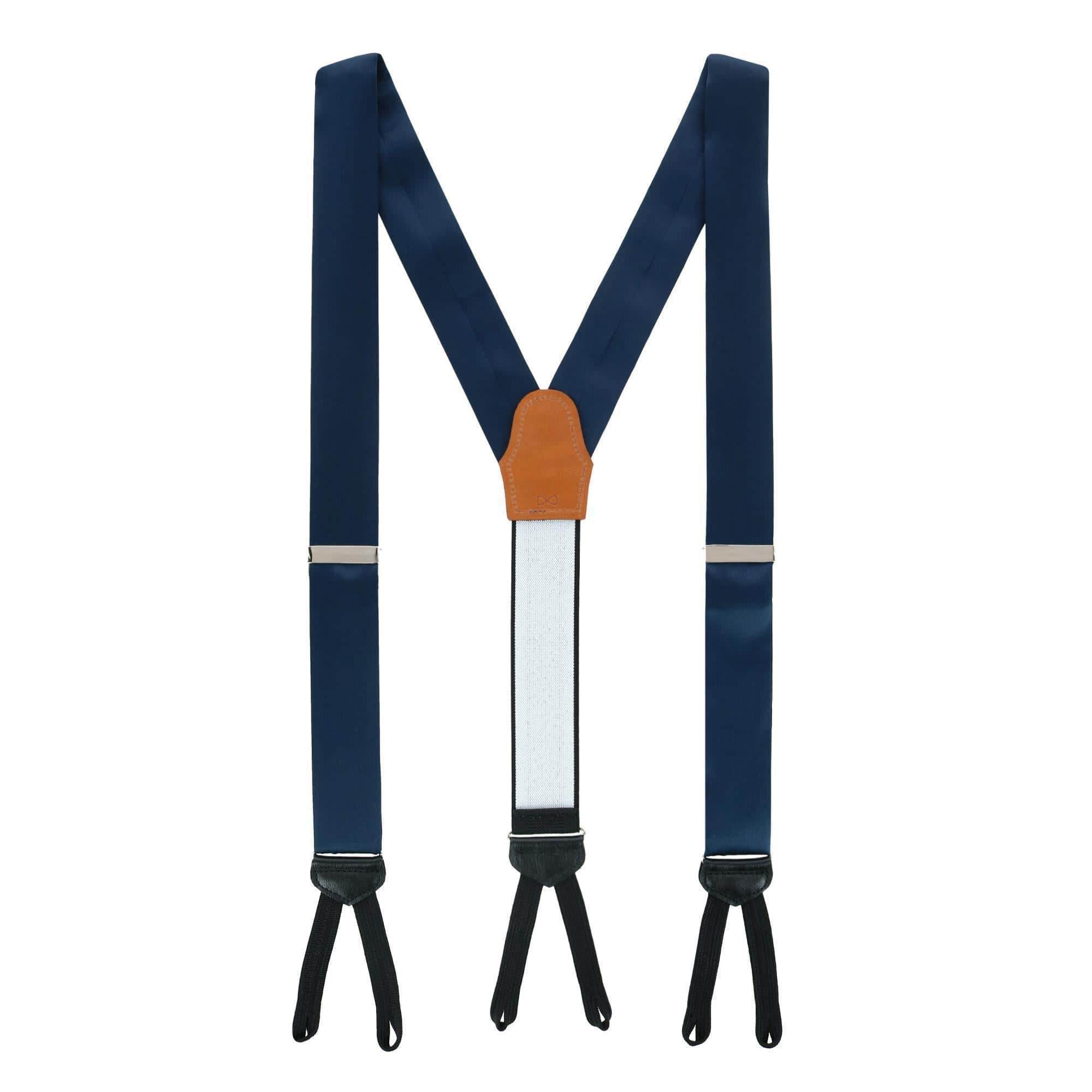 Sutton Solid Color Silk Brace Necktie and Pocket Square Set - Navy