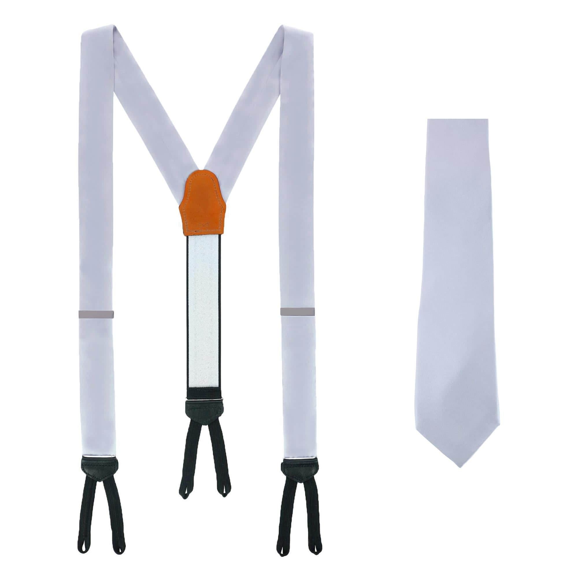 Sutton Solid Color Silk Brace and Necktie Combo - Silver