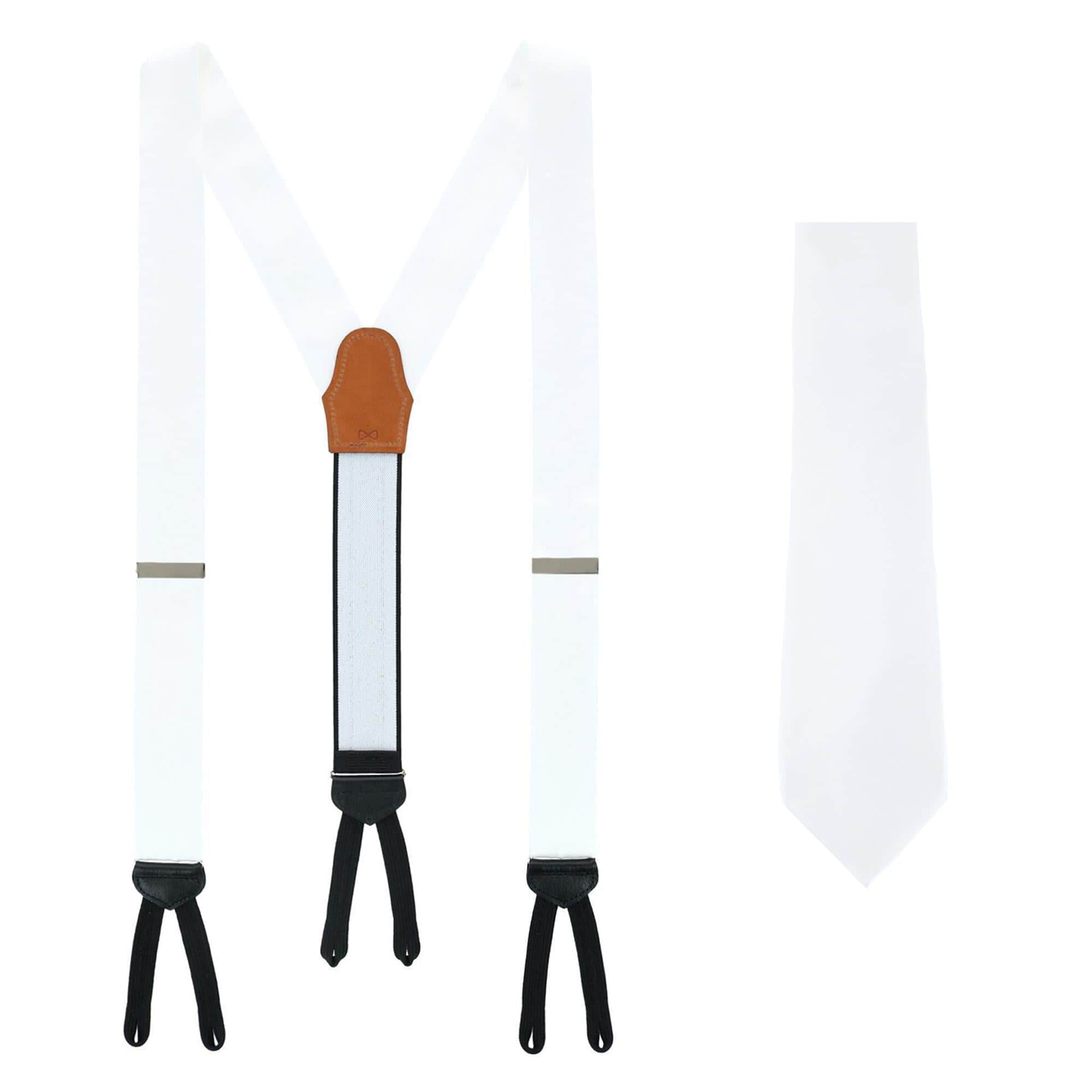 Sutton Solid Color Silk Brace and Necktie Combo - White