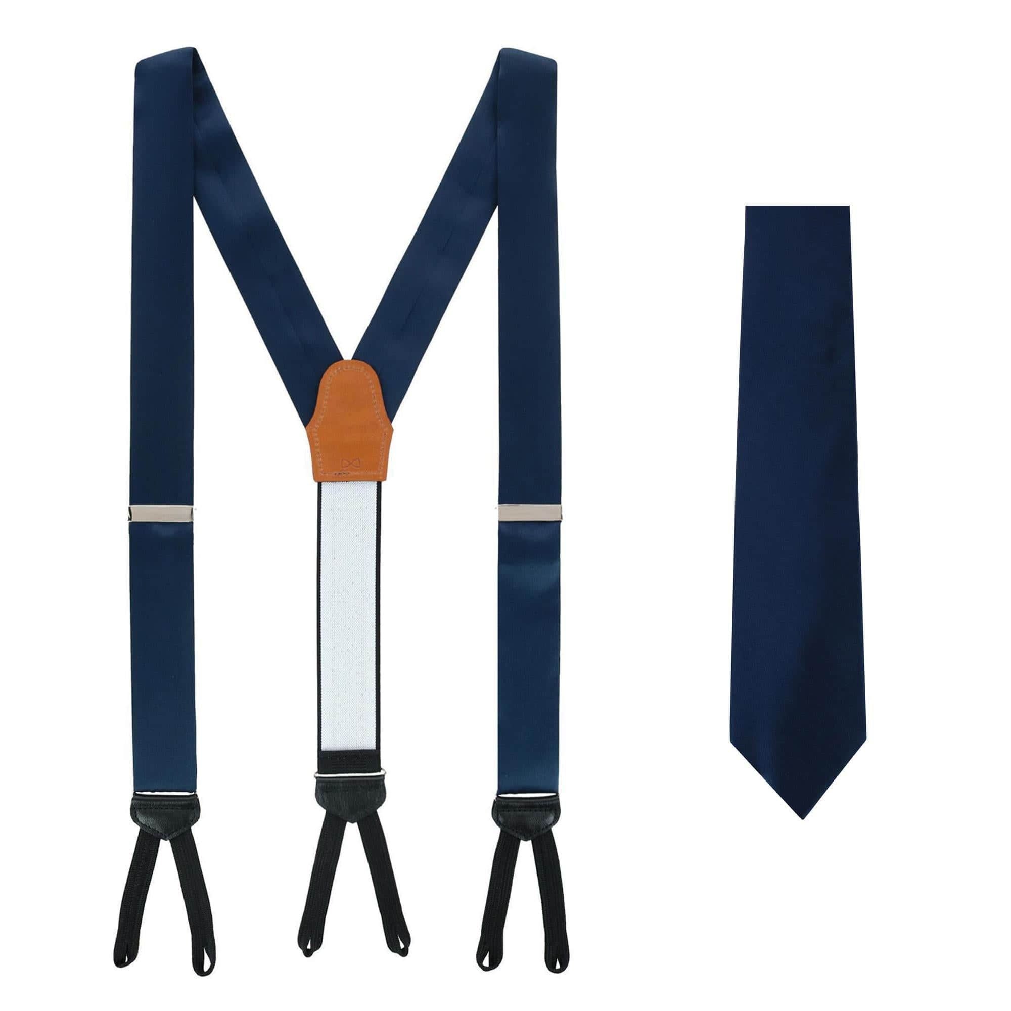 Sutton Solid Color Silk Brace and Necktie Combo - Navy
