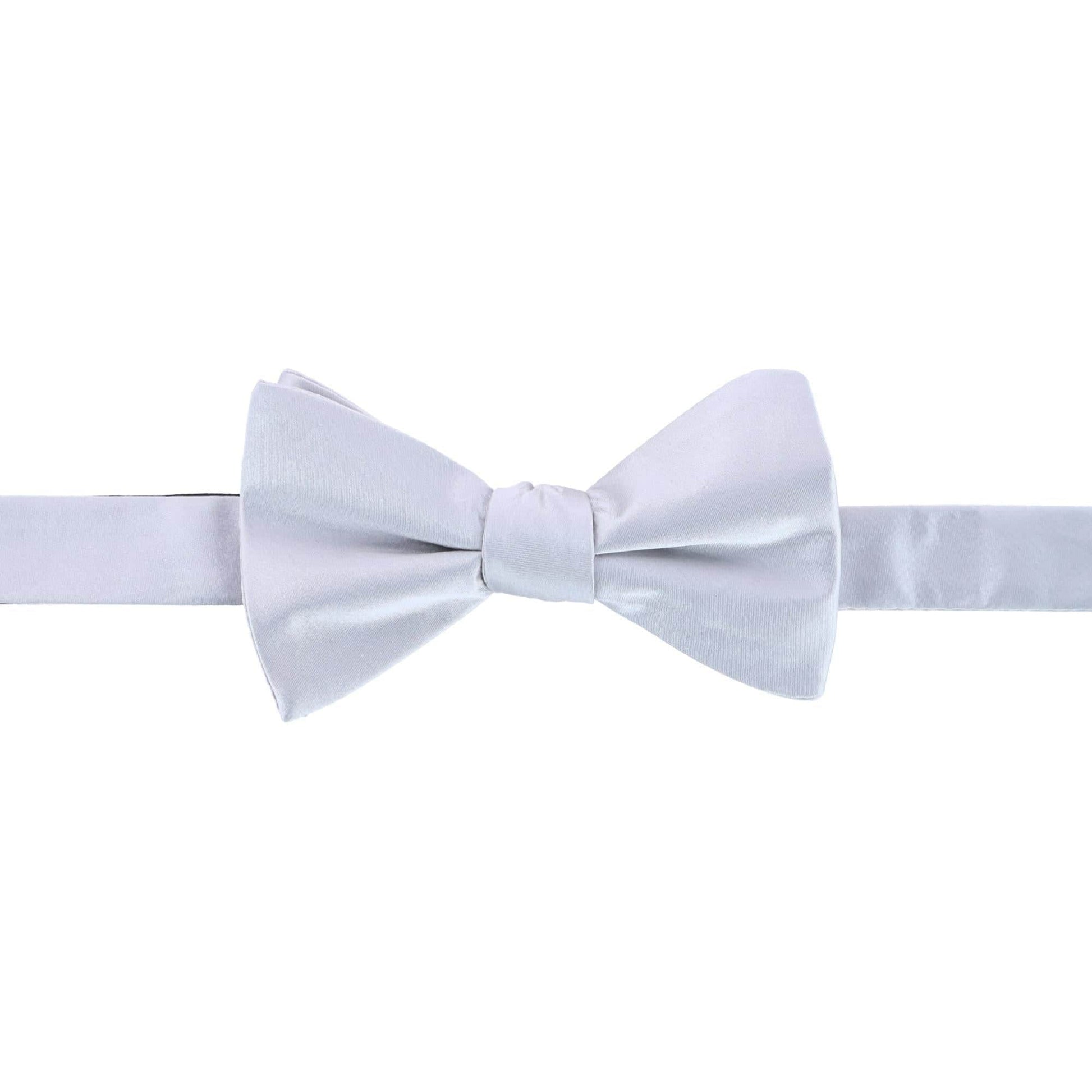 Sutton Solid Color Silk Brace Bow Tie Necktie and Pocket Square Set - Silver
