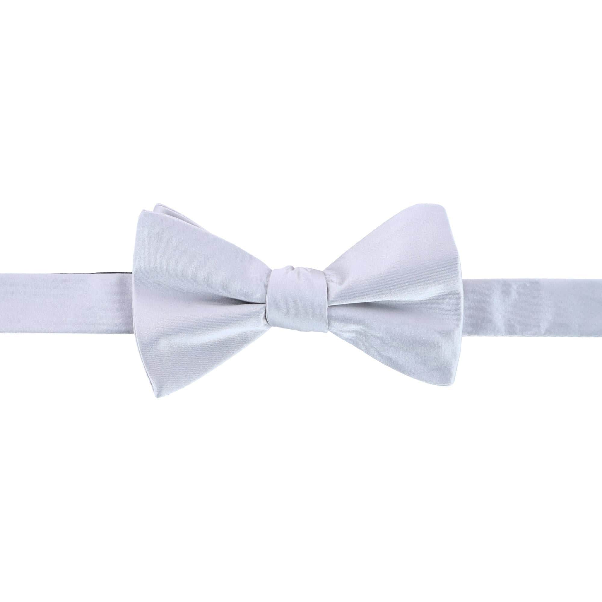 Sutton Solid Color Silk Brace Bow Tie Necktie and Pocket Square Set - Silver