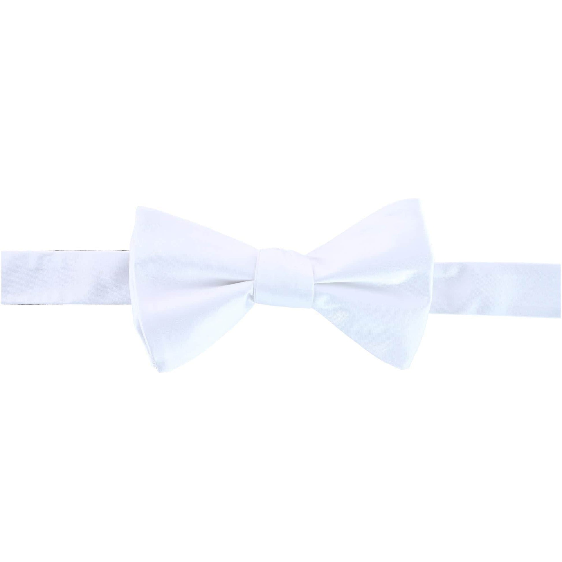 Sutton Solid Color Silk Brace Bow Tie Necktie and Pocket Square Set - White