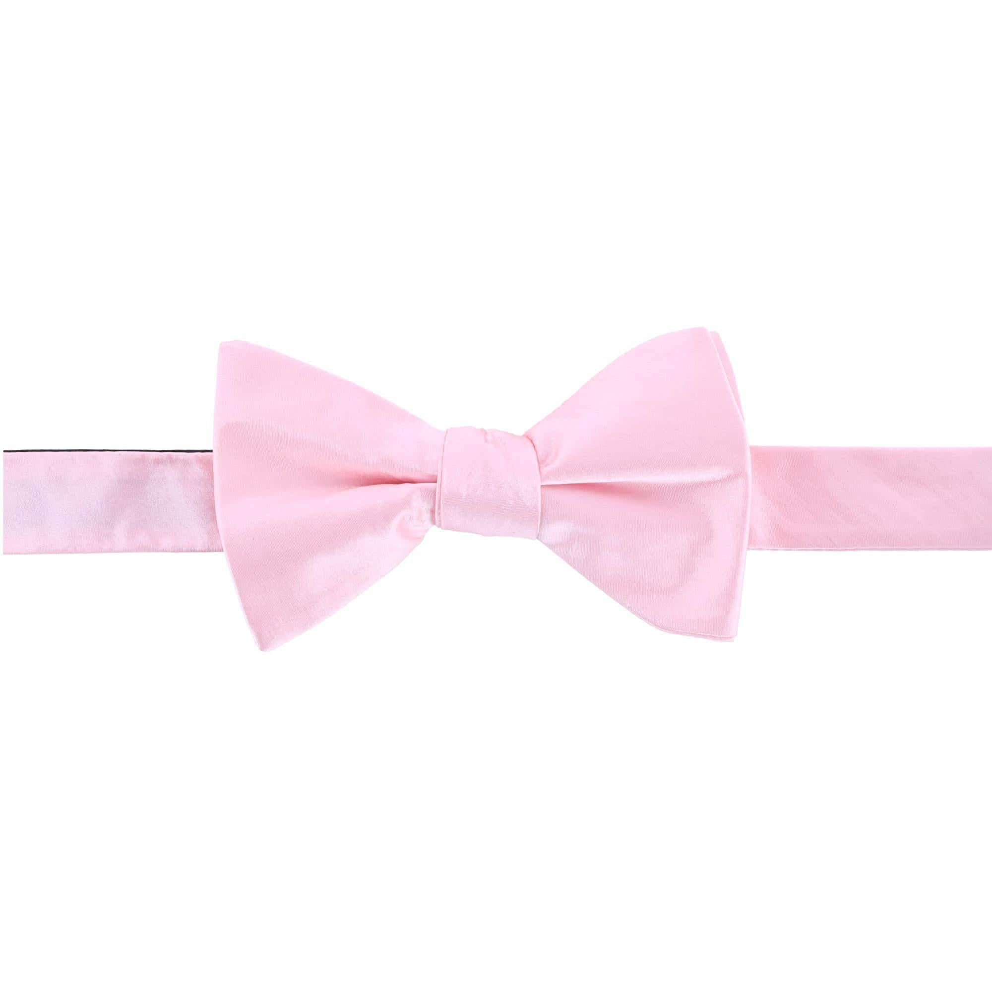 Sutton Solid Color Silk Brace Bow Tie Necktie and Pocket Square Set - Pink