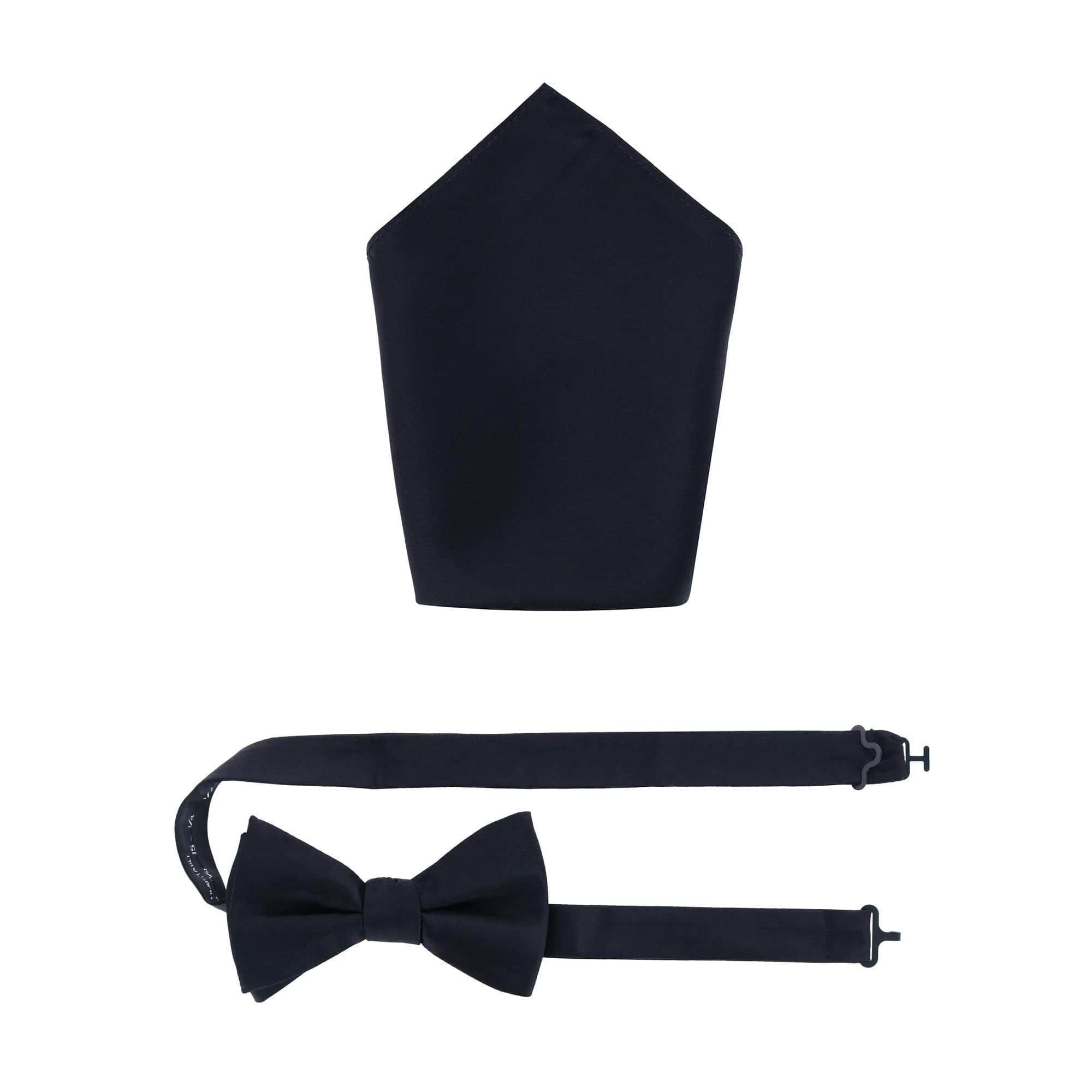Sutton Solid Color Silk Bowtie and Pocket Square Combo - Black