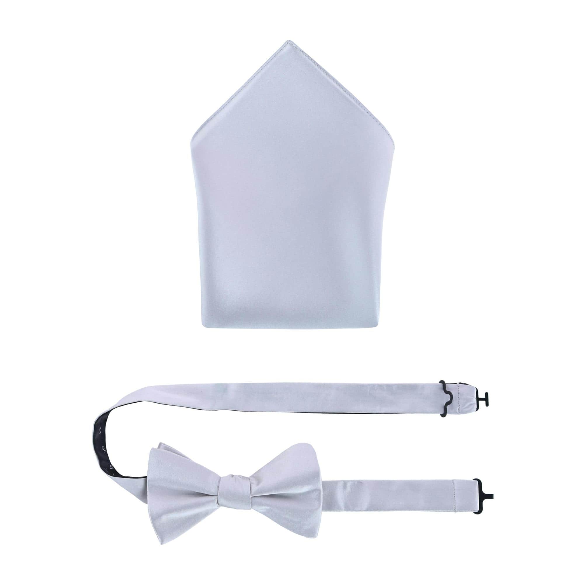 Sutton Solid Color Silk Bowtie and Pocket Square Combo - Silver