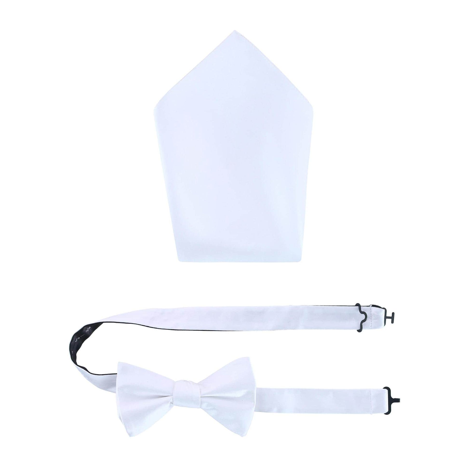 Sutton Solid Color Silk Bowtie and Pocket Square Combo - White