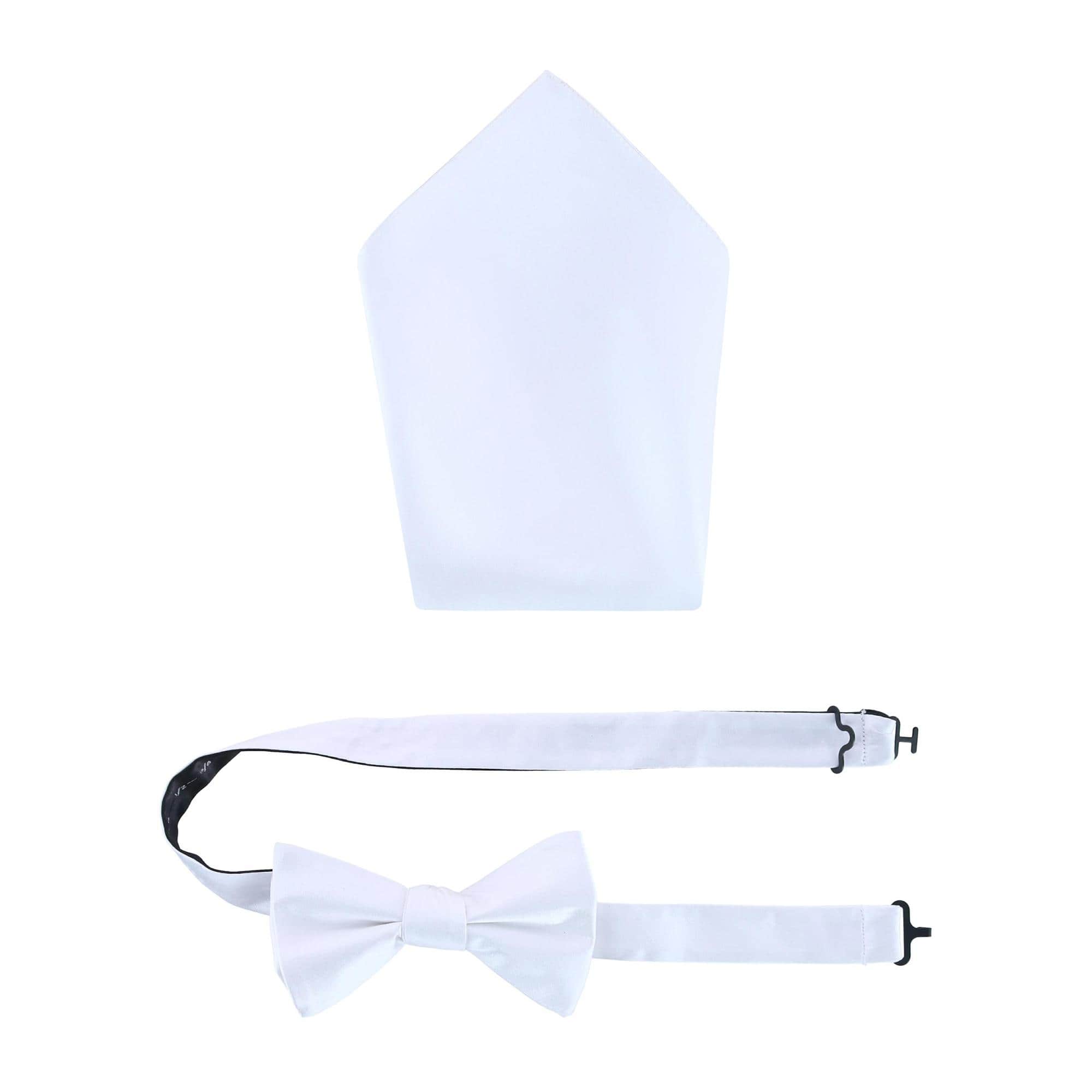 Sutton Solid Color Silk Bowtie and Pocket Square Combo - White