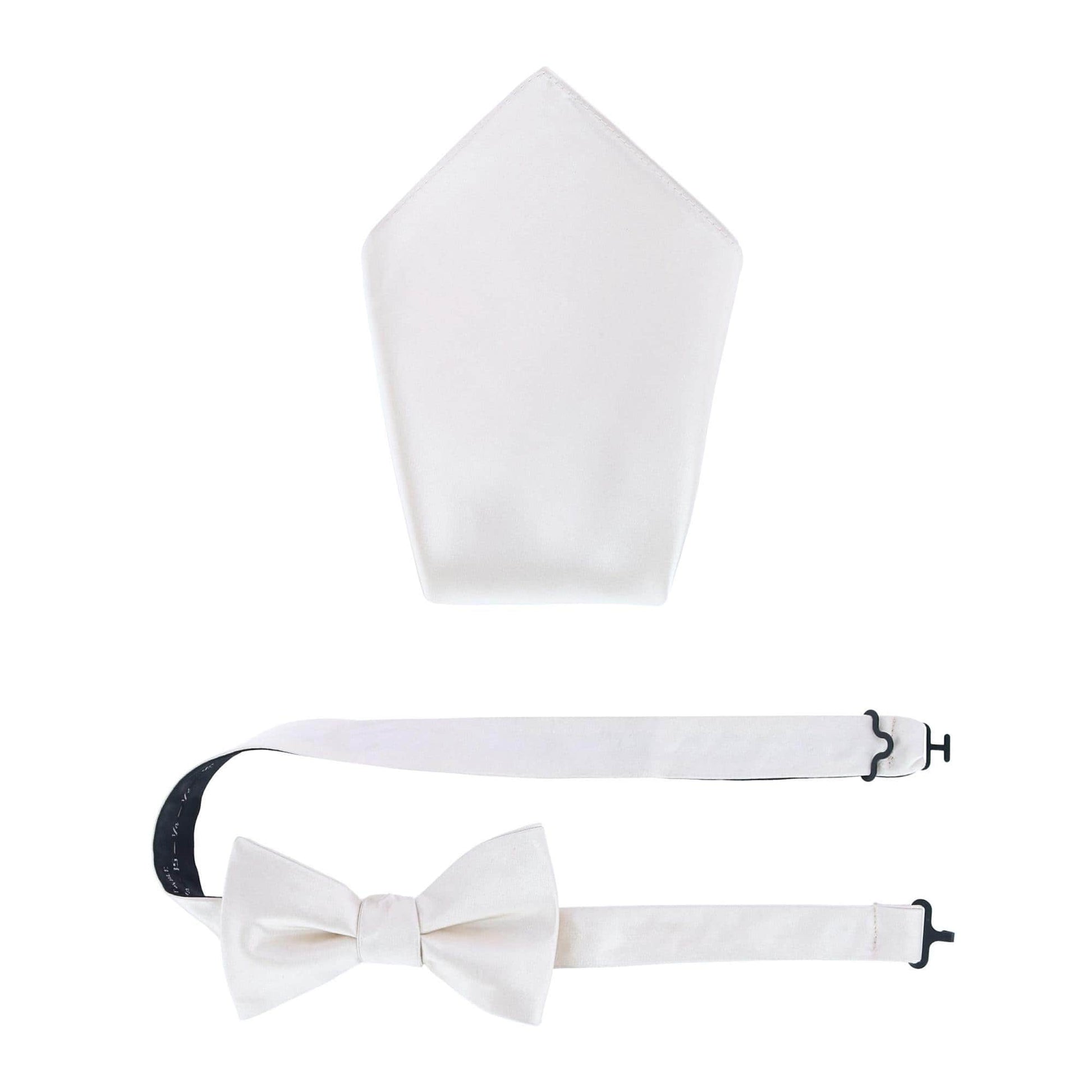 Sutton Solid Color Silk Bowtie and Pocket Square Combo - Ivory