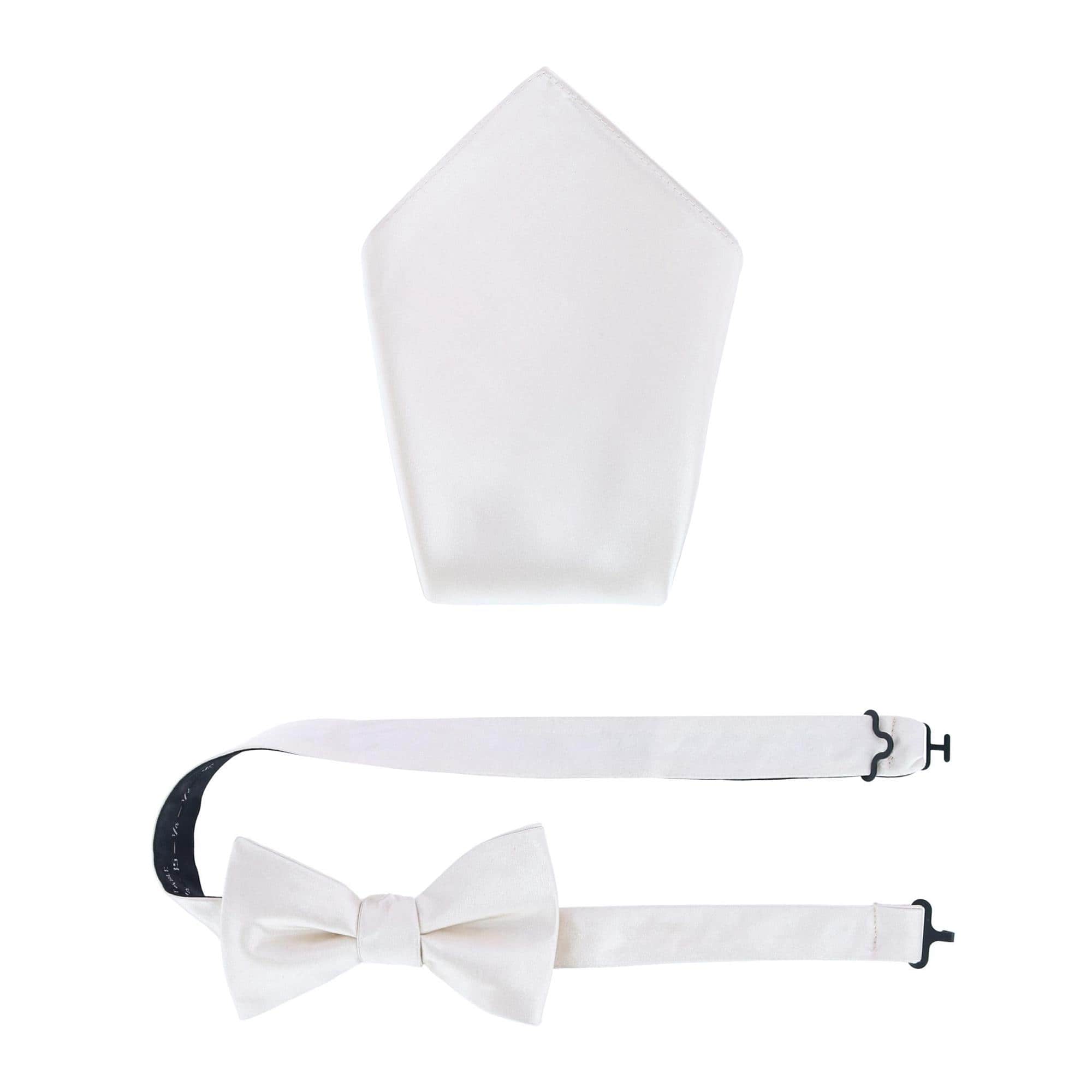 Sutton Solid Color Silk Bowtie and Pocket Square Combo - Ivory