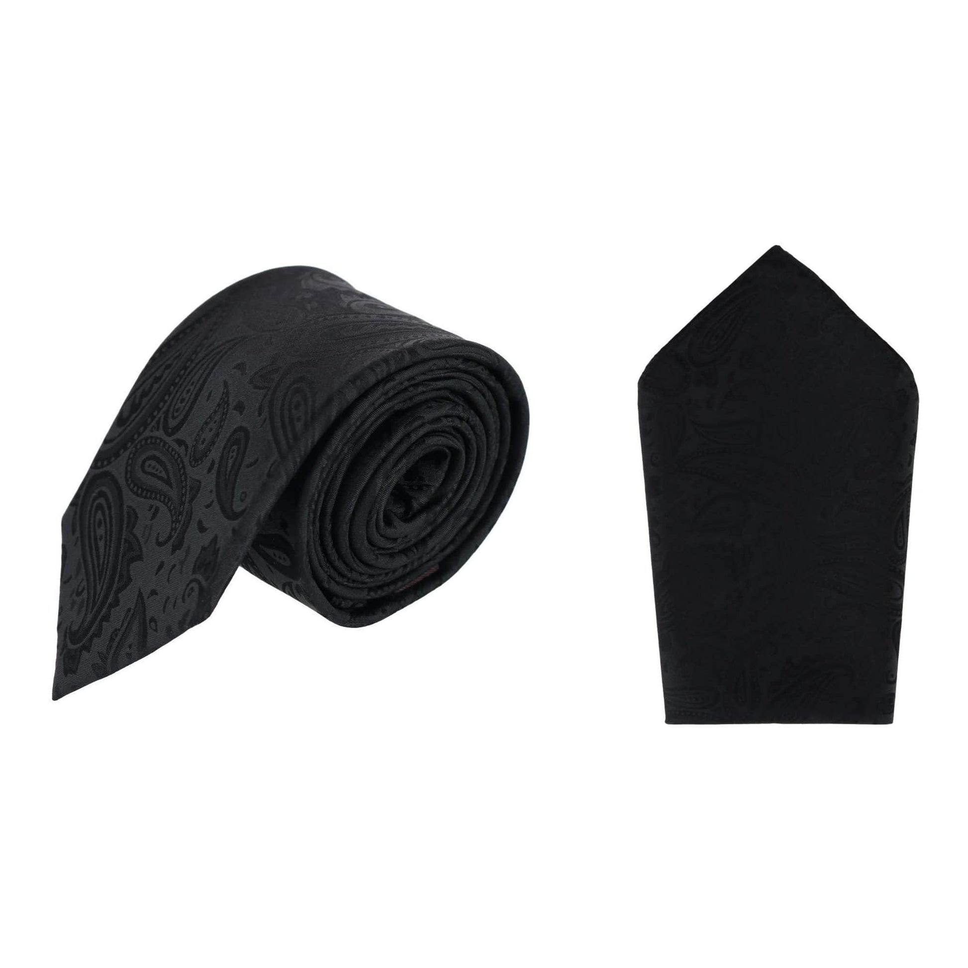 Banbury Tone on Tone Paisley Silk Necktie & Pocket Square Set - Black