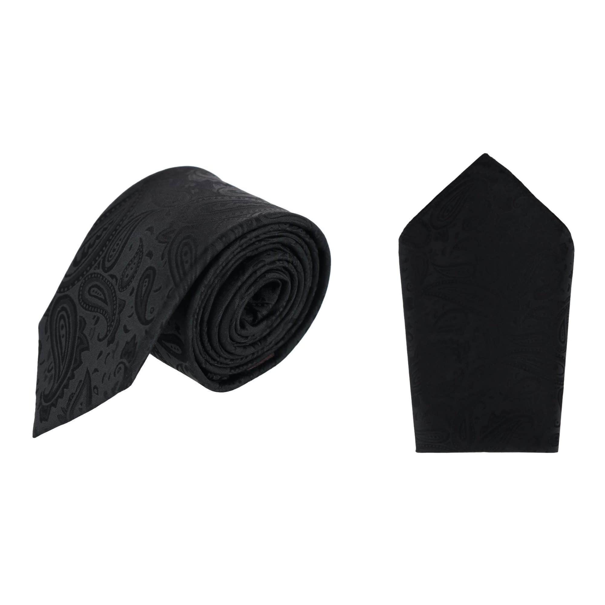 Banbury Tone on Tone Paisley Silk Necktie & Pocket Square Set - Black