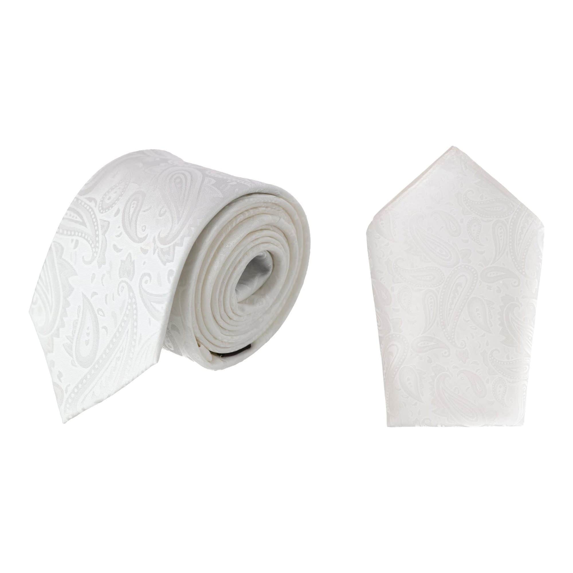 Banbury Tone on Tone Paisley Silk Necktie & Pocket Square Set - White