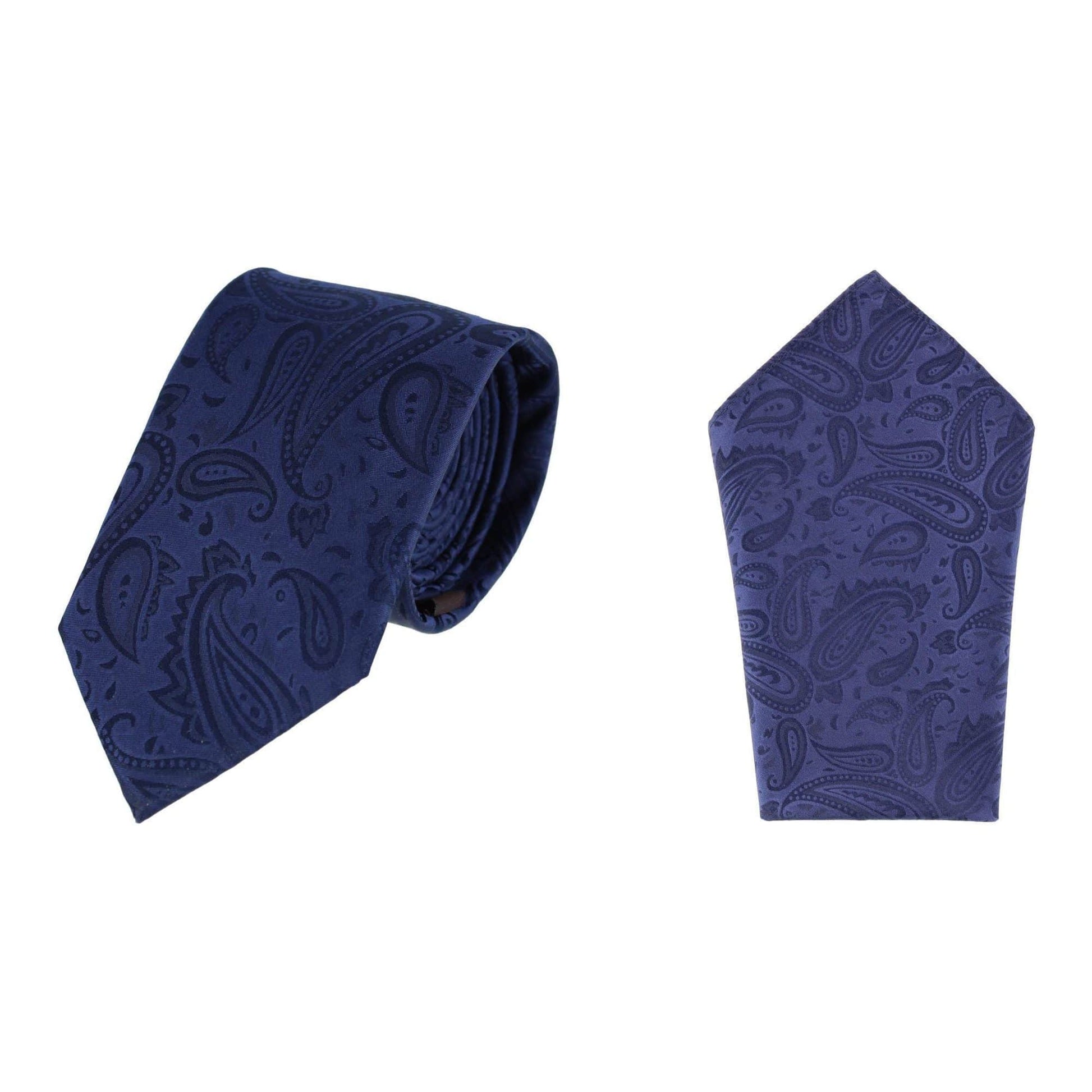 Banbury Tone on Tone Paisley Silk Necktie & Pocket Square Set - Navy