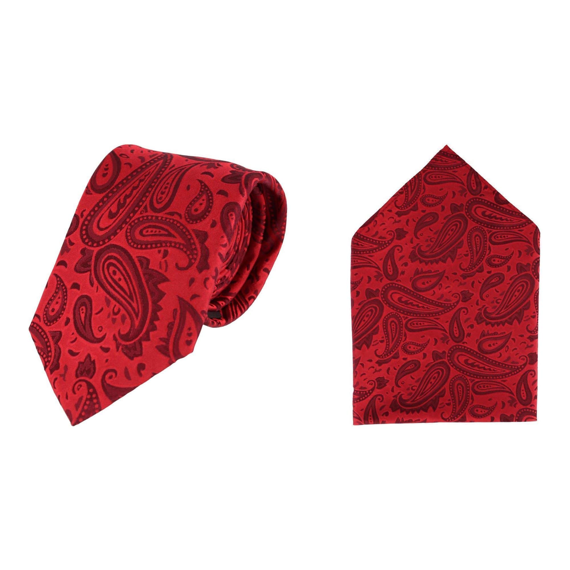 Banbury Tone on Tone Paisley Silk Necktie & Pocket Square Set - Red