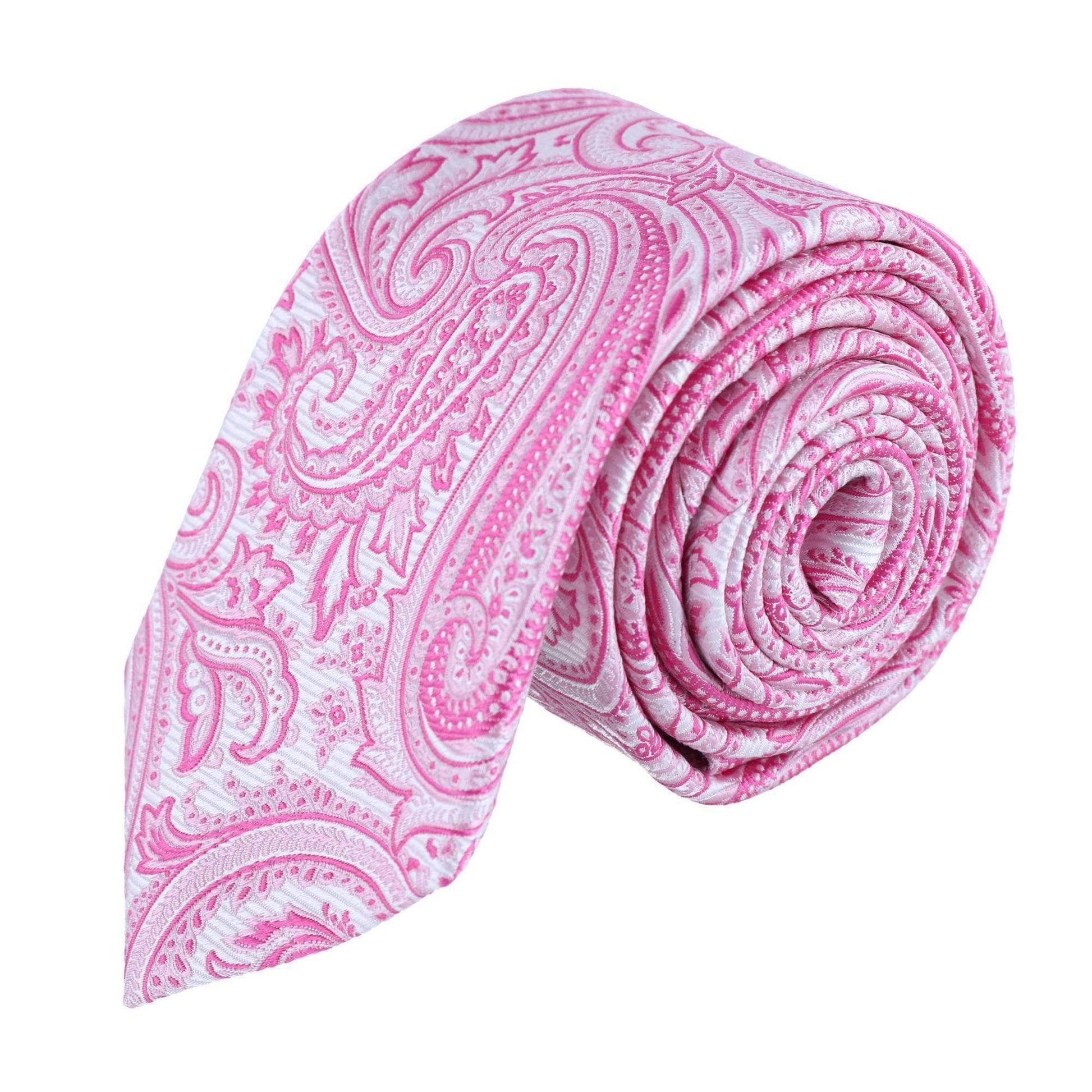 Sobee Paisley Silk Necktie & Sutton Pocket Square Bundle - Pink & White