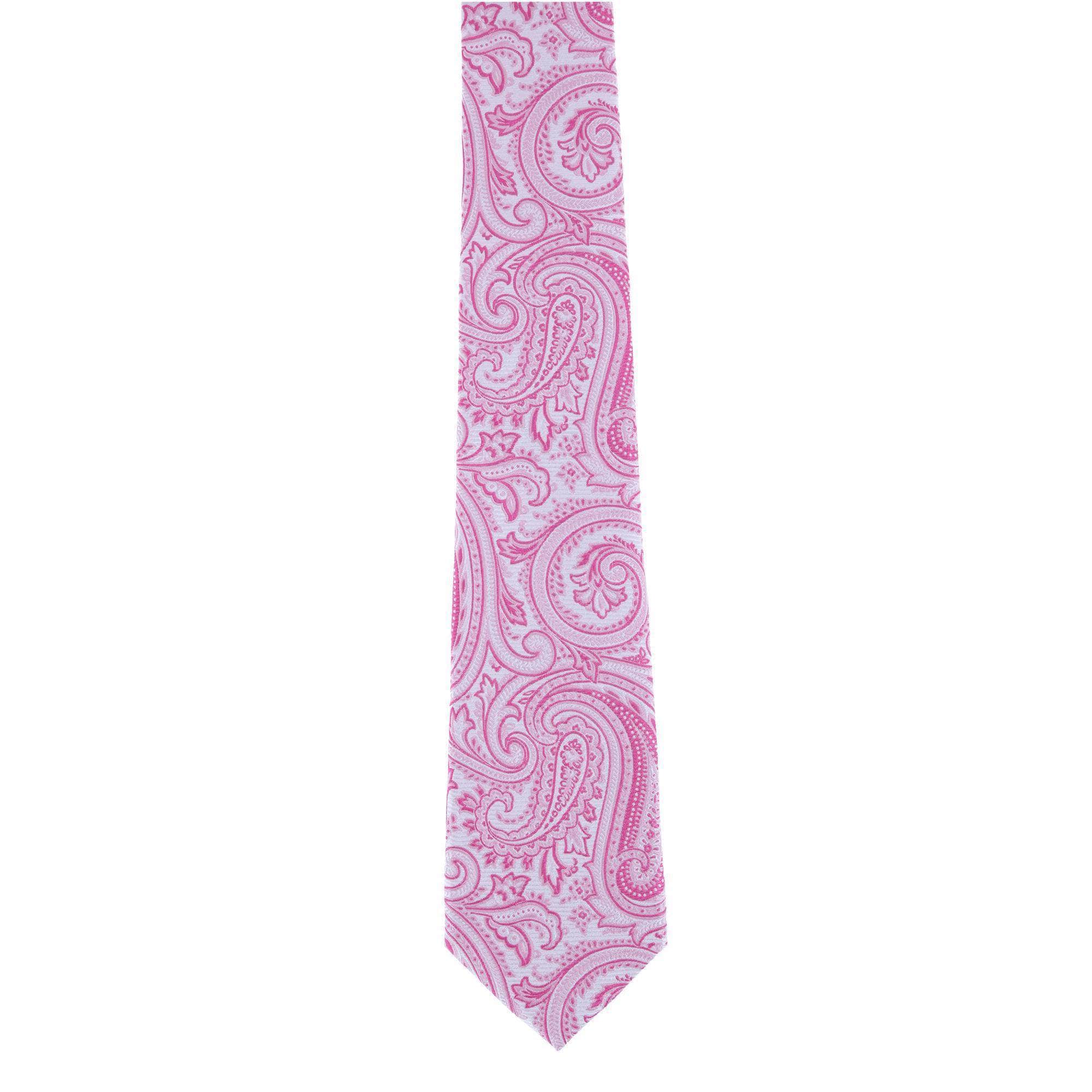Sobee Paisley Silk Necktie & Sutton Pocket Square Bundle - Pink & White
