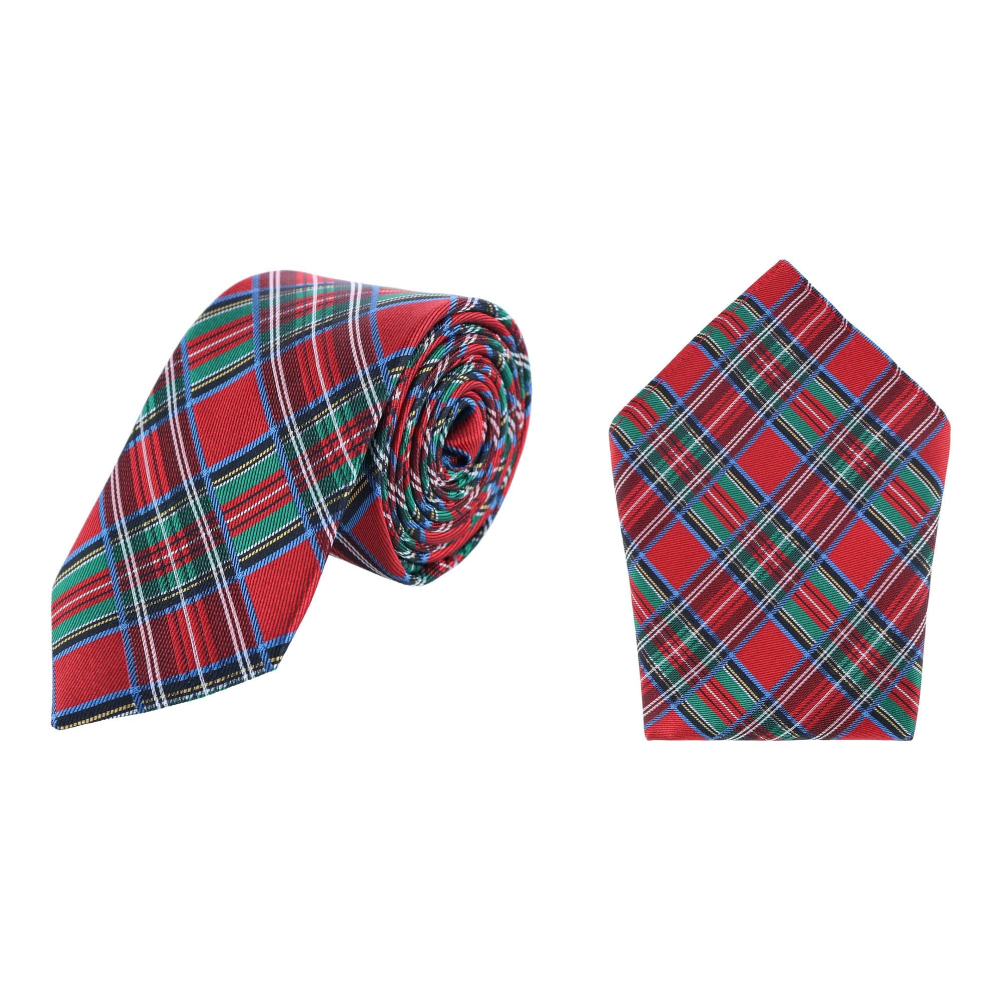 Nicholas Tartan Plaid Silk Necktie and Pocket Square Bundle - Multi