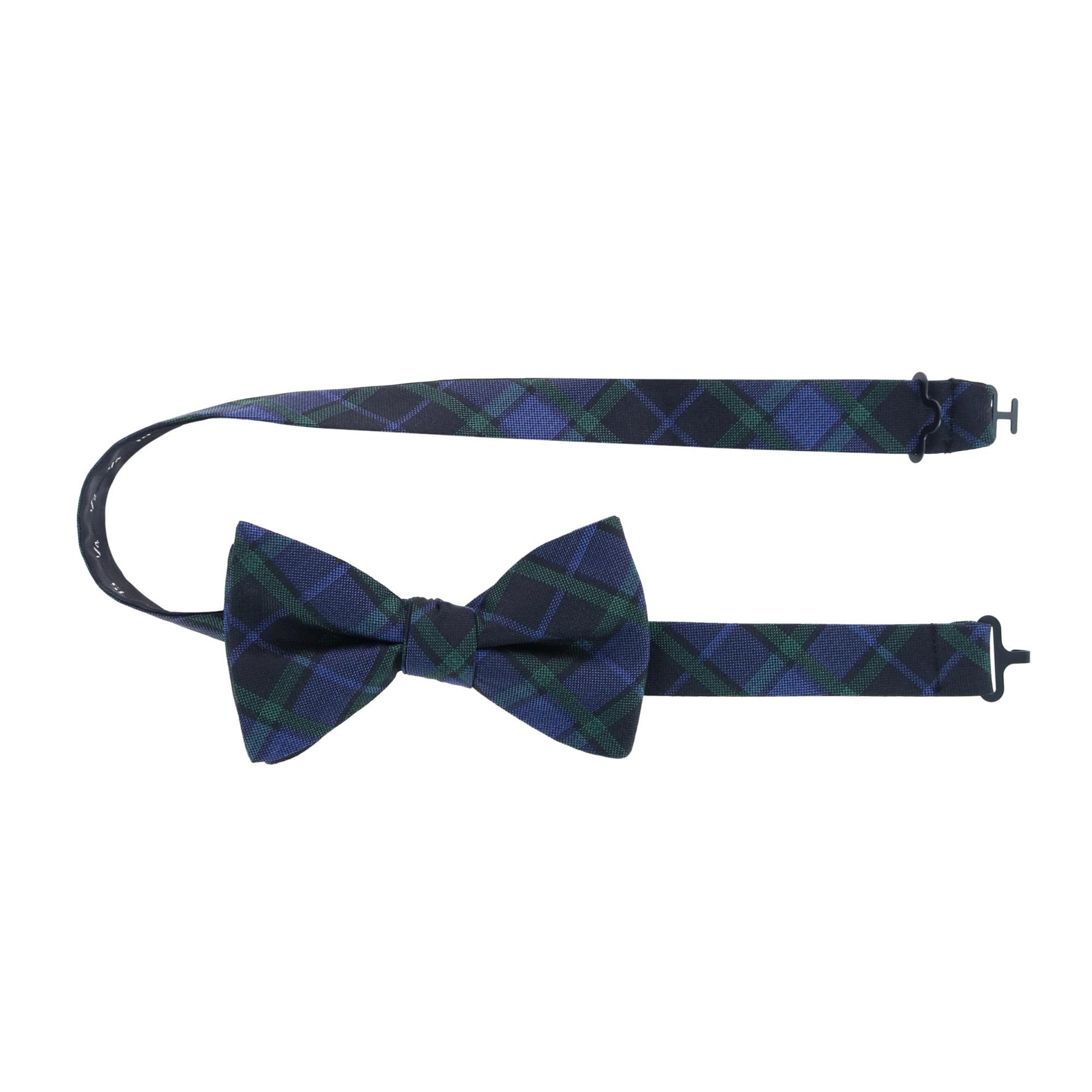 Ives Green and Navy Blackwatch Plaid Silk Bow Tie - Green