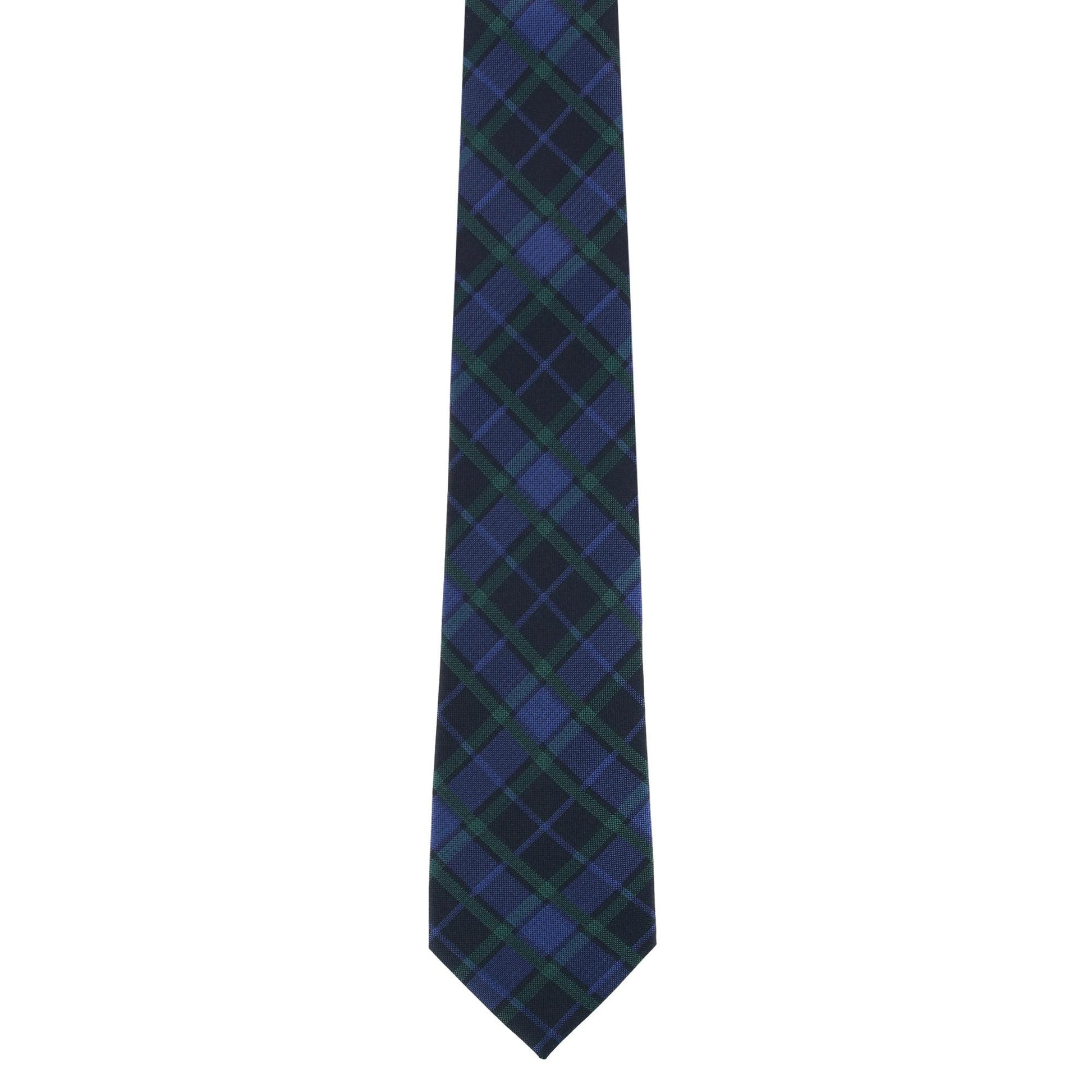 Ives Green and Navy Blackwatch Plaid Silk Necktie - Green and Navy Plaid