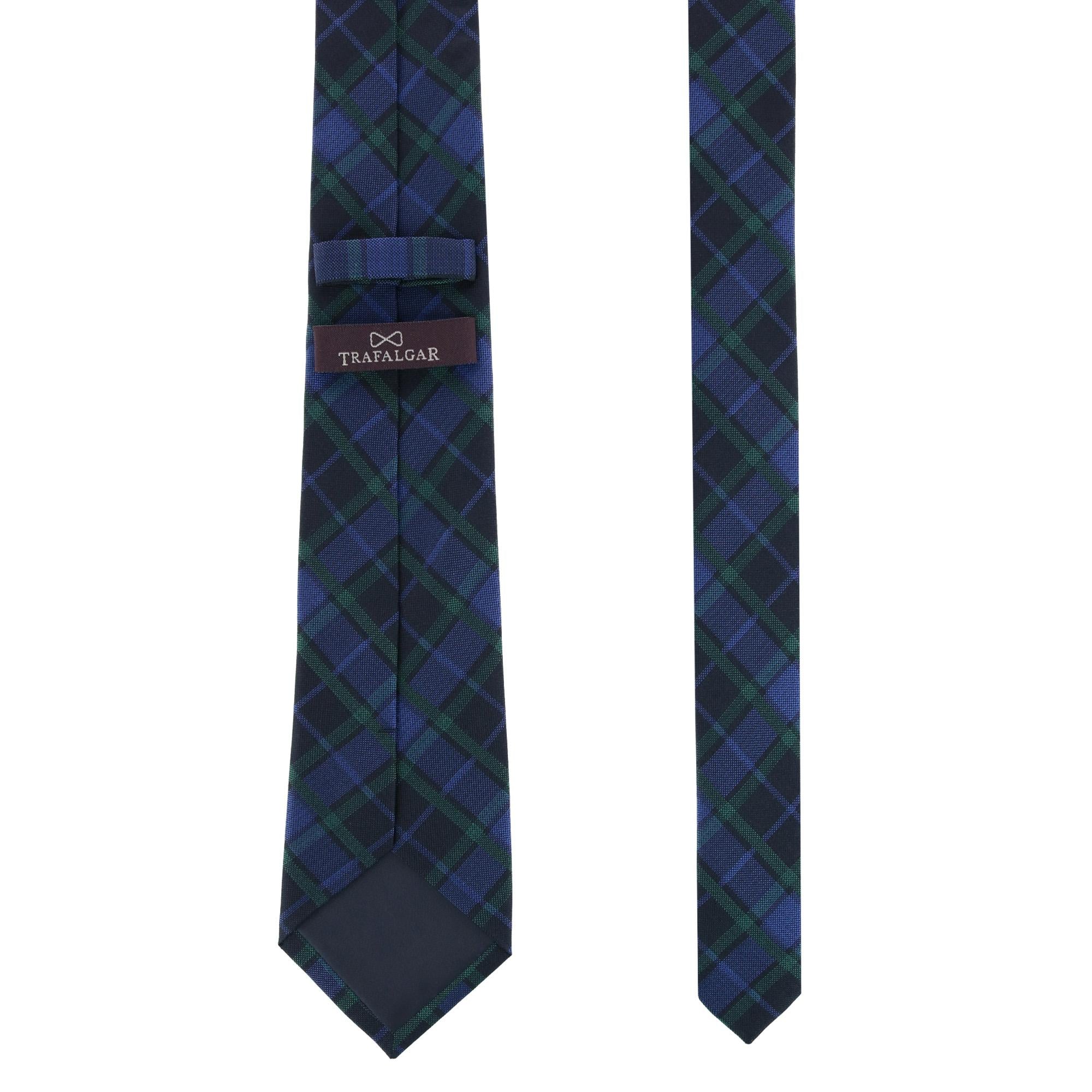 Ives Green and Navy Blackwatch Plaid Silk Necktie - Green and Navy Plaid