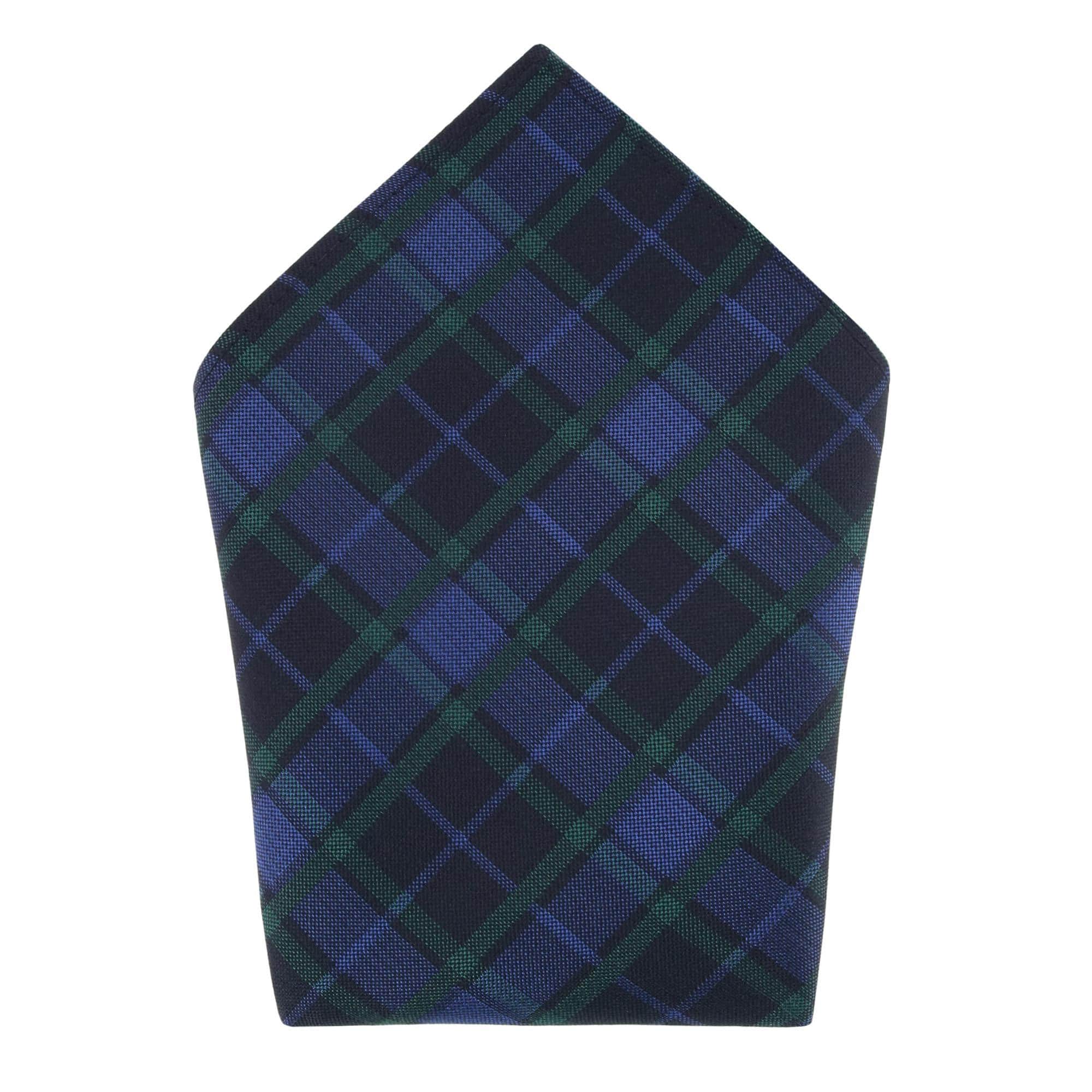 Ives Green and Navy Blackwatch Plaid Necktie and Pocket Square Bundle - Green