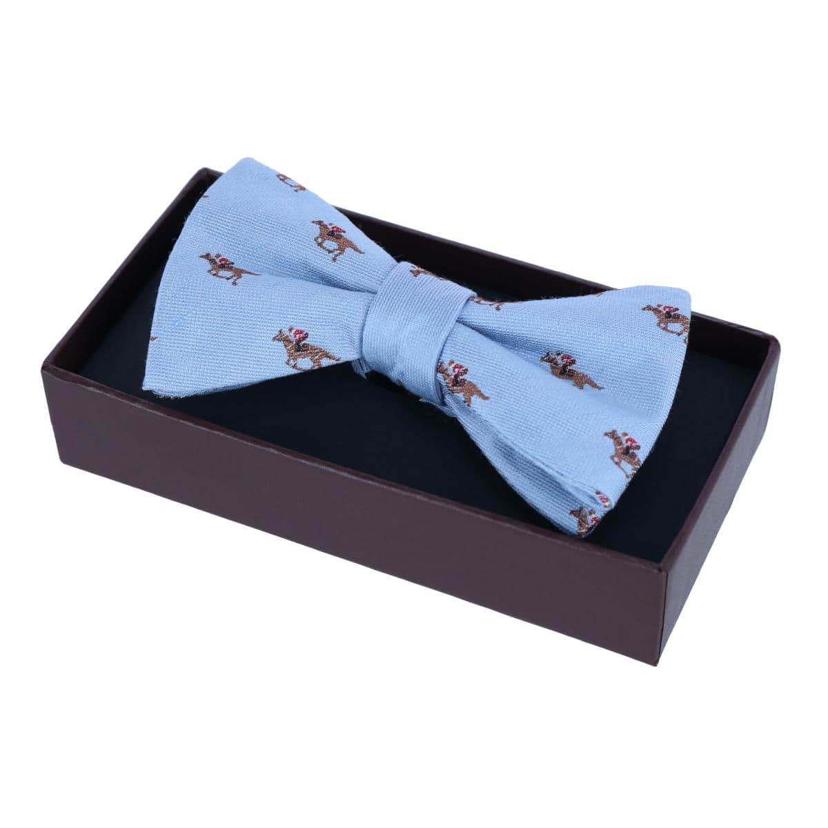 Down The Stretch Racehorse Linen Blend Bow Tie - Light Blue