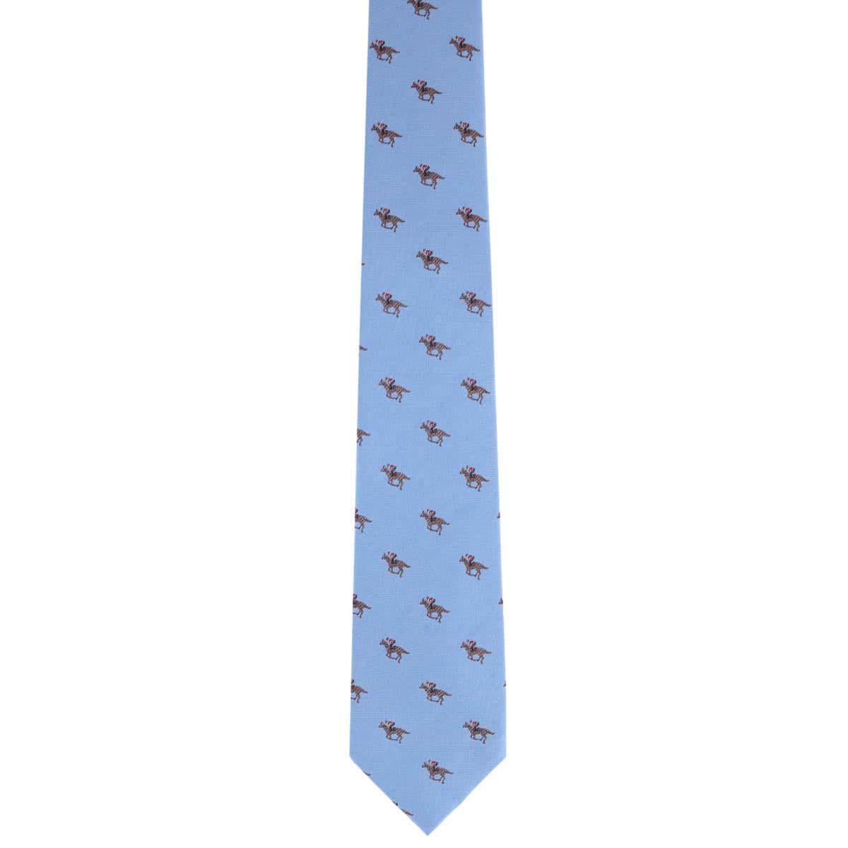 Down The Stretch Racehorse Linen Blend Necktie - Light Blue