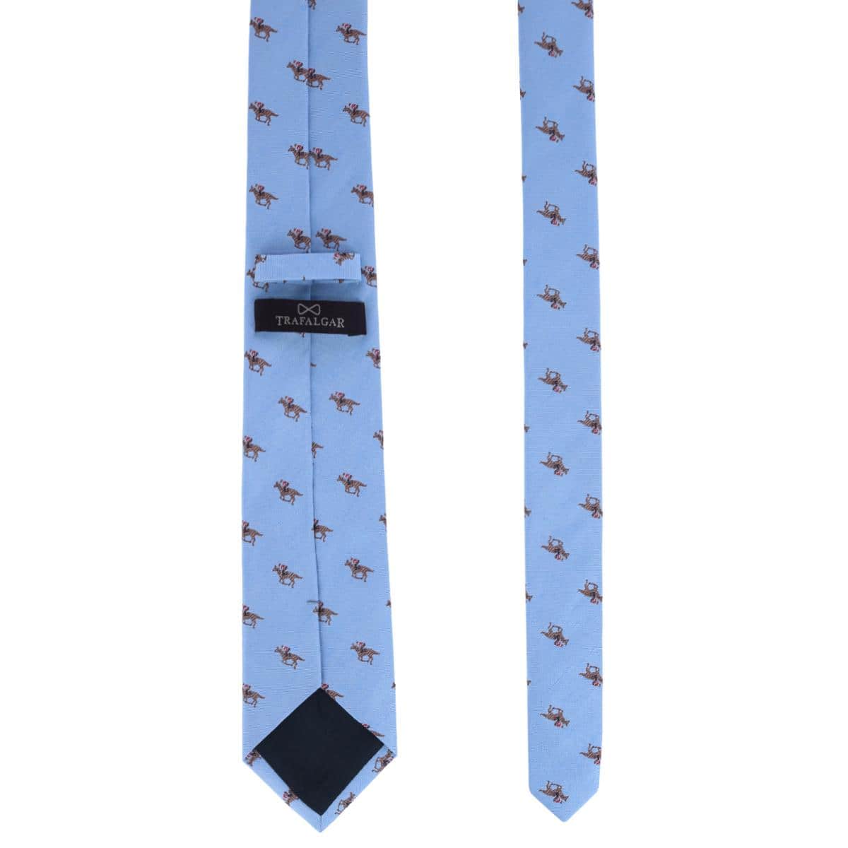 Down The Stretch Racehorse Linen Blend Necktie - Light Blue