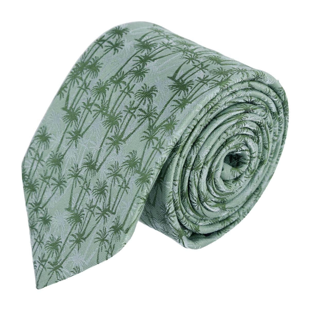 Nohea Palm Tree Linen Blend Novelty Necktie - Green