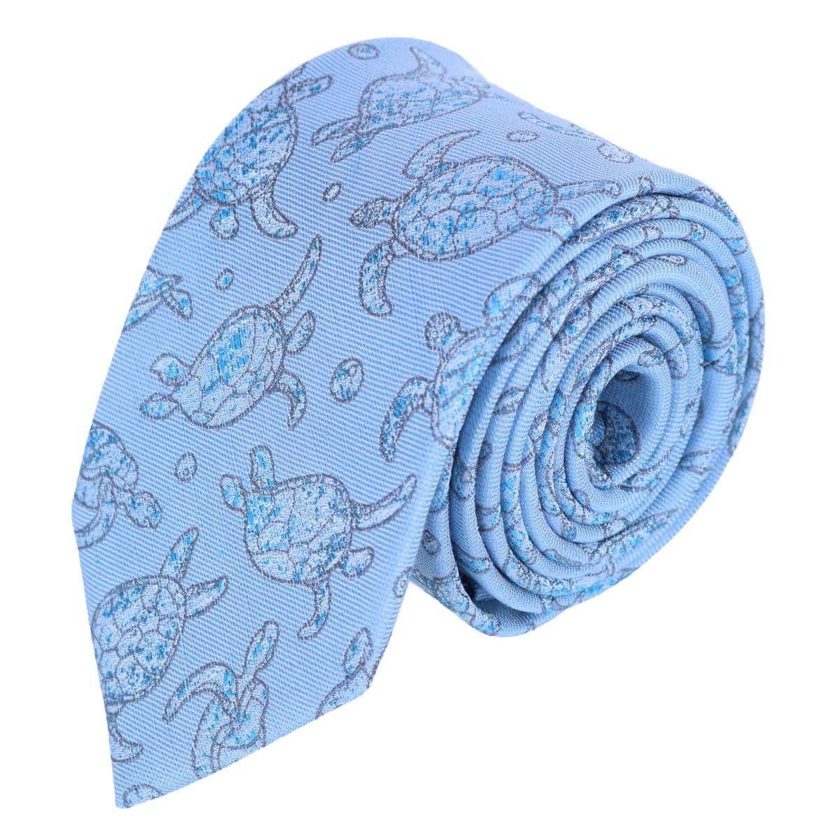 Morla The Wise Sea Turtle Linen Blend Novelty Necktie - Light Blue