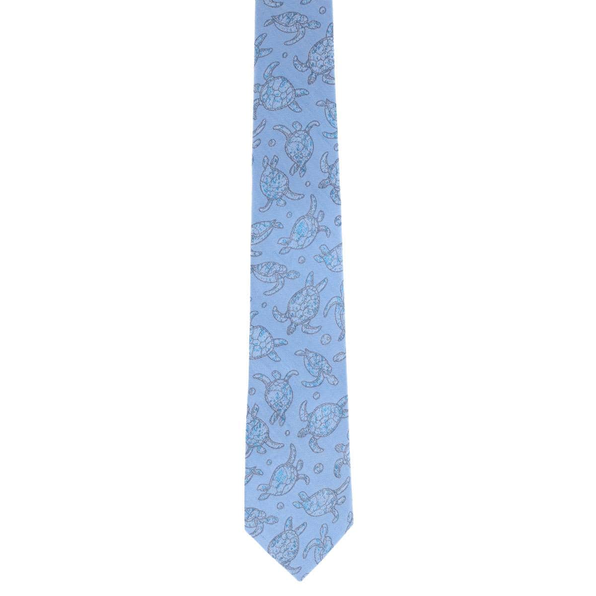Morla The Wise Sea Turtle Linen Blend Novelty Necktie - Light Blue