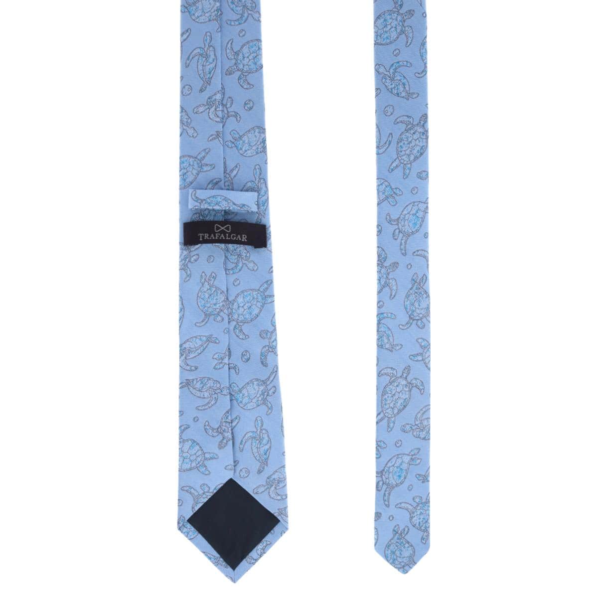 Morla The Wise Sea Turtle Linen Blend Novelty Necktie - Light Blue