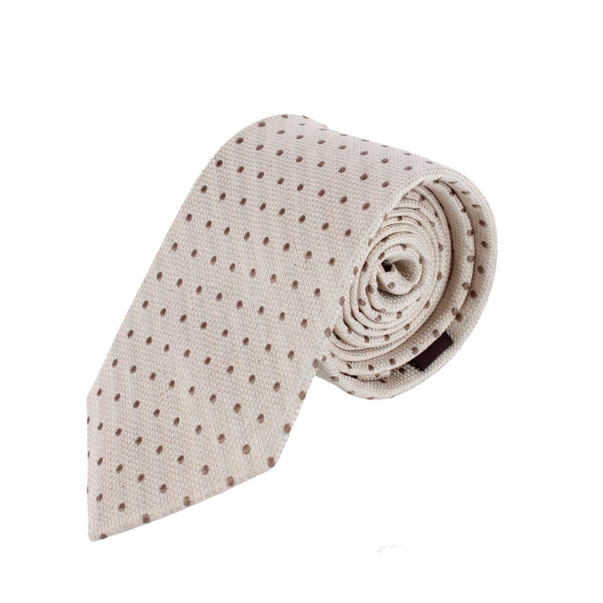 Ignacio Linen Blend Polka Dot Vertical Slant Lined Business Necktie - Tan