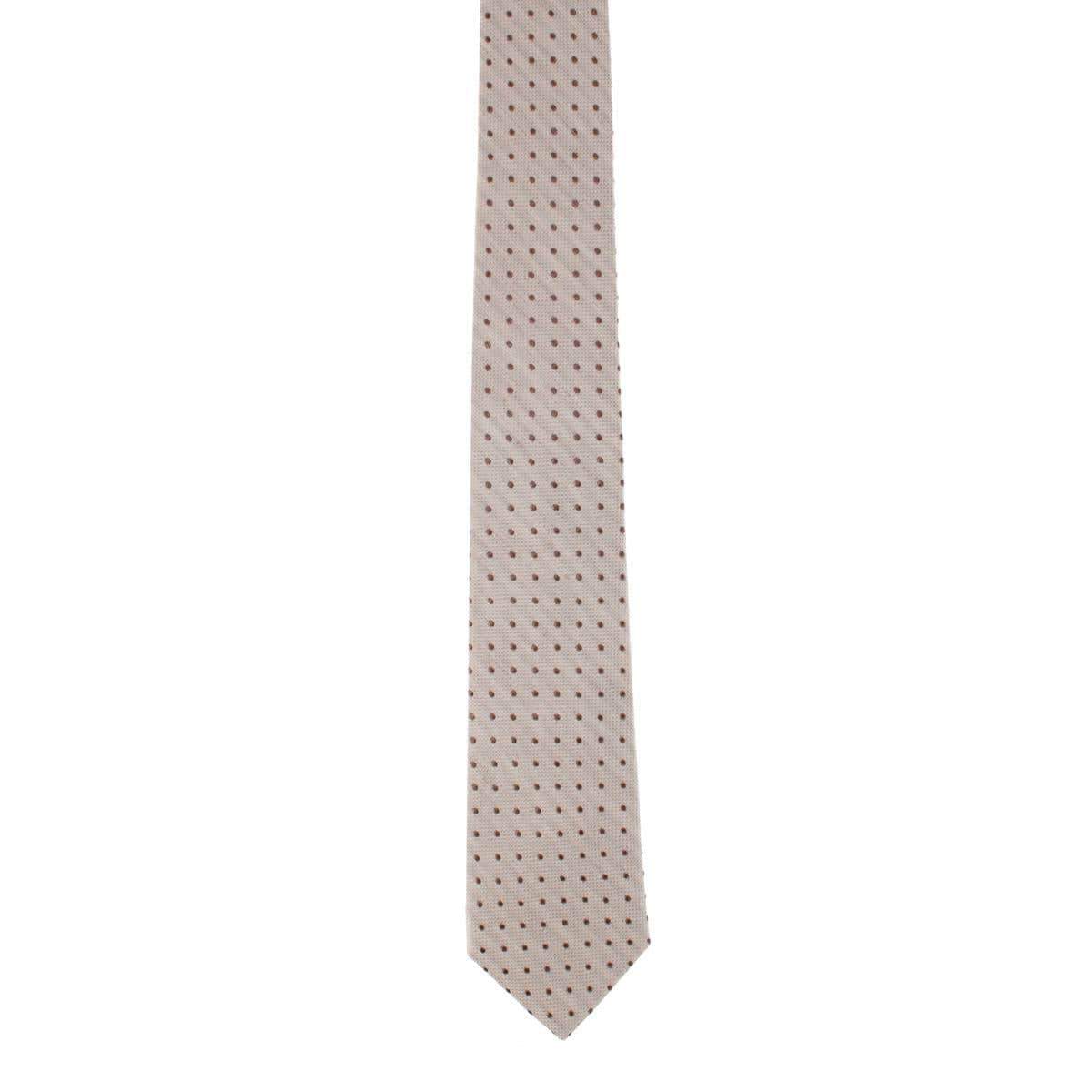 Ignacio Linen Blend Polka Dot Vertical Slant Lined Business Necktie - Tan