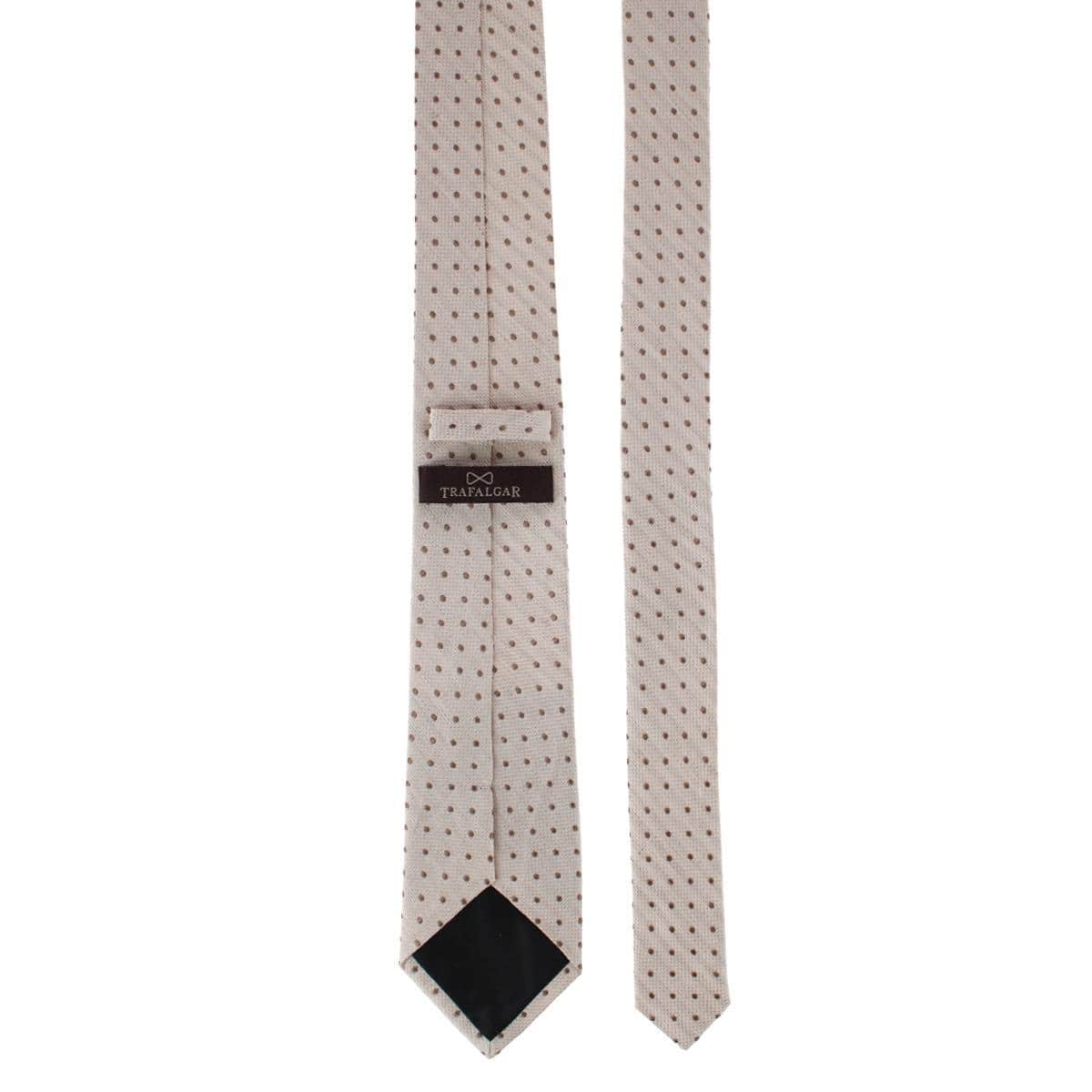 Ignacio Linen Blend Polka Dot Vertical Slant Lined Business Necktie - Tan