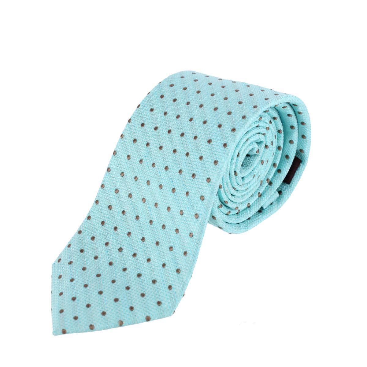 Ignacio Linen Blend Polka Dot Vertical Slant Lined Business Necktie - Light Blue