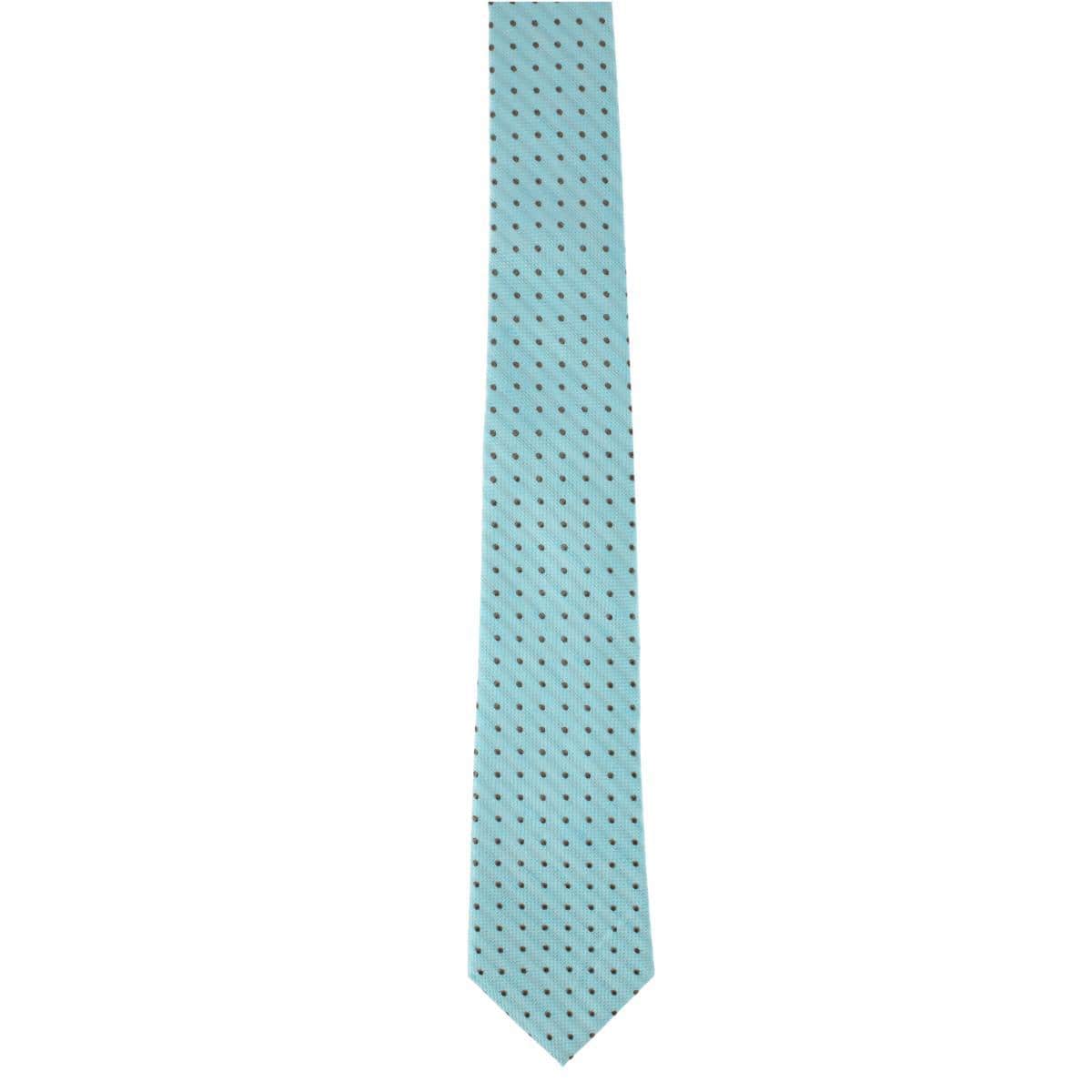 Ignacio Linen Blend Polka Dot Vertical Slant Lined Business Necktie - Light Blue