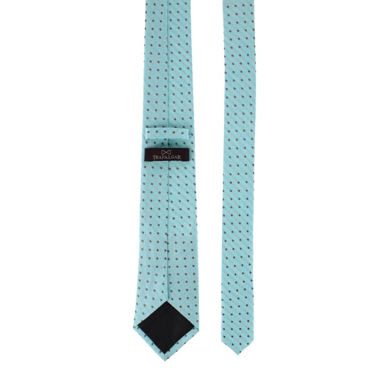 Ignacio Linen Blend Polka Dot Vertical Slant Lined Business Necktie - Light Blue