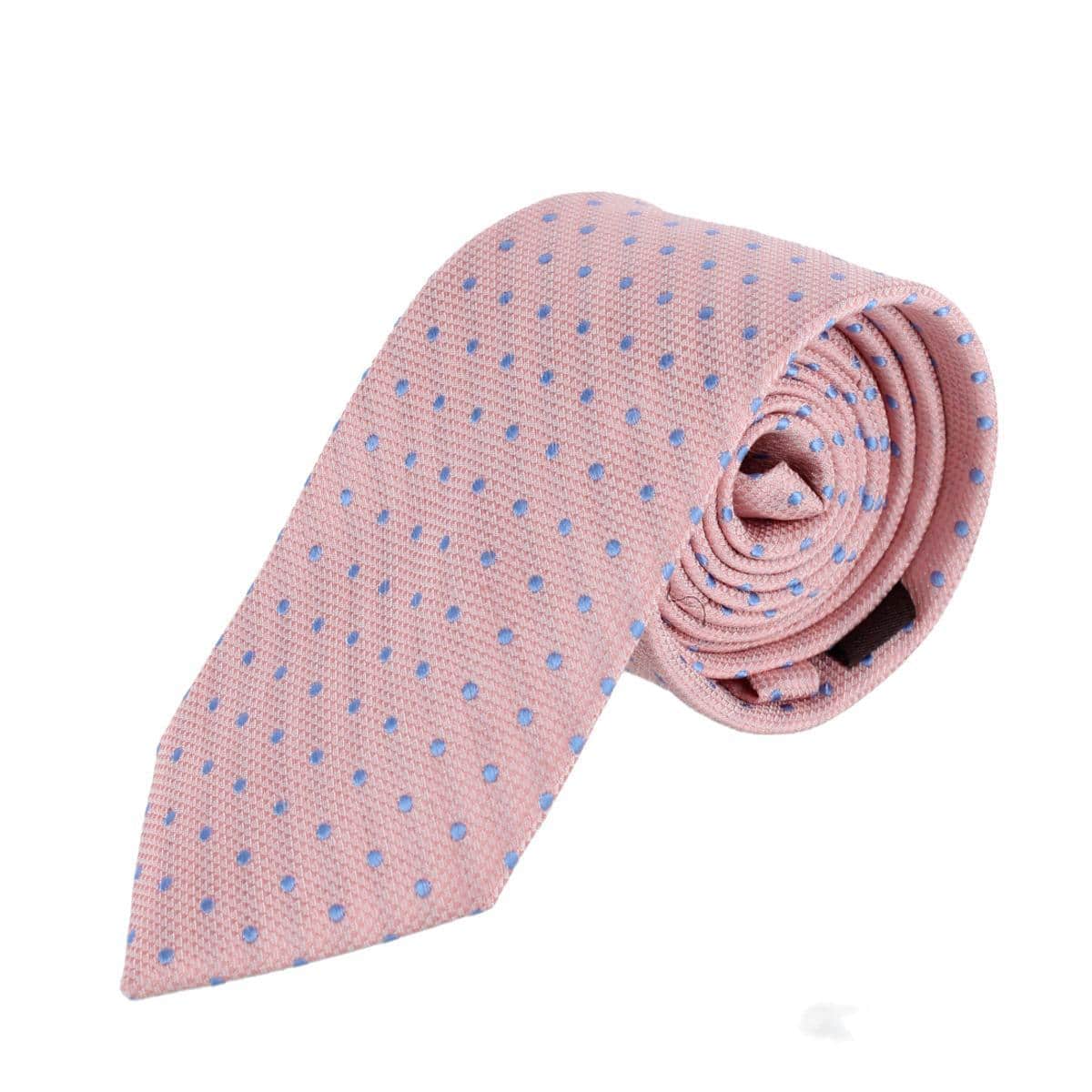 Ignacio Linen Blend Polka Dot Vertical Slant Lined Business Necktie - Coral
