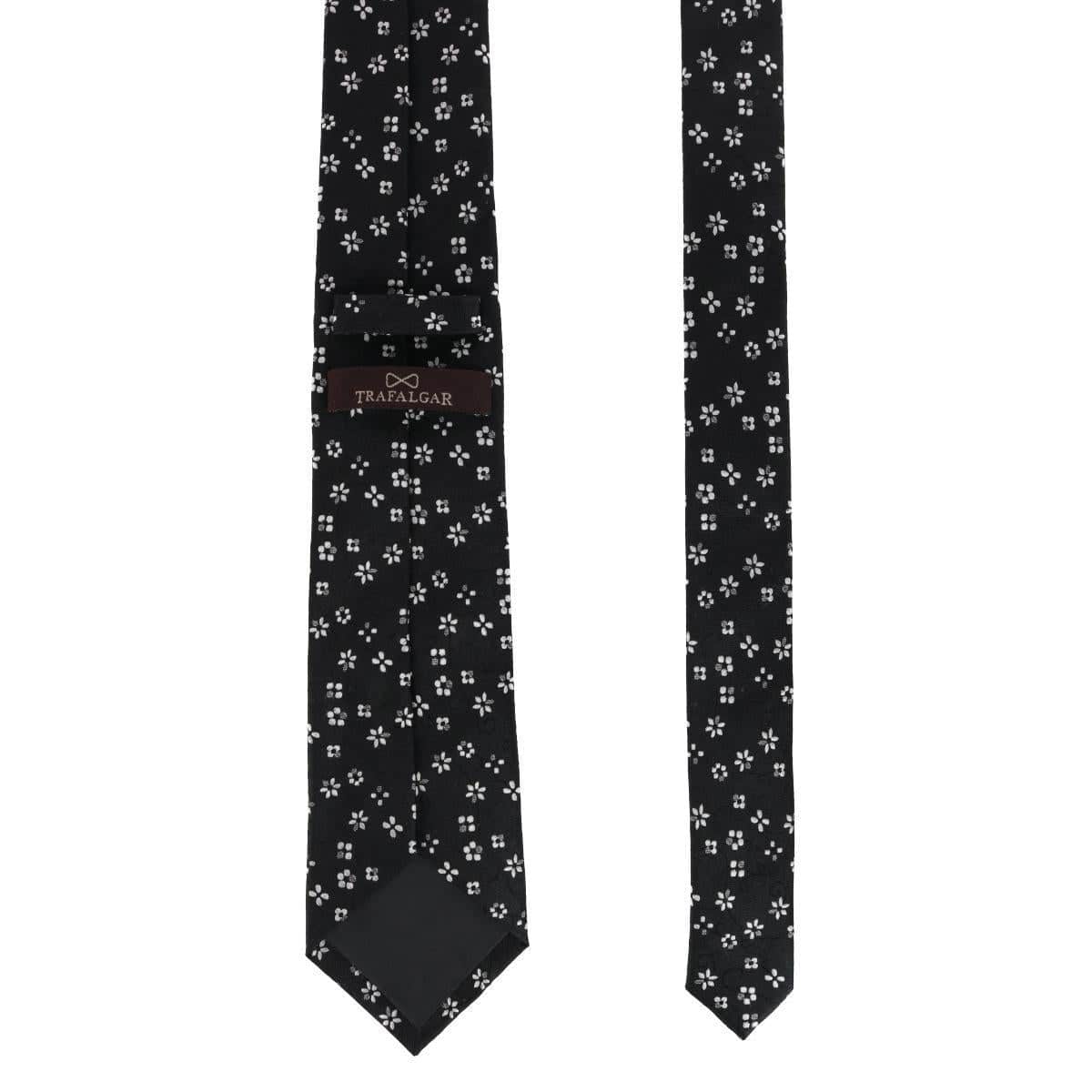 Big & Tall Tudor Daisy and Vine Silk Business Necktie - Black