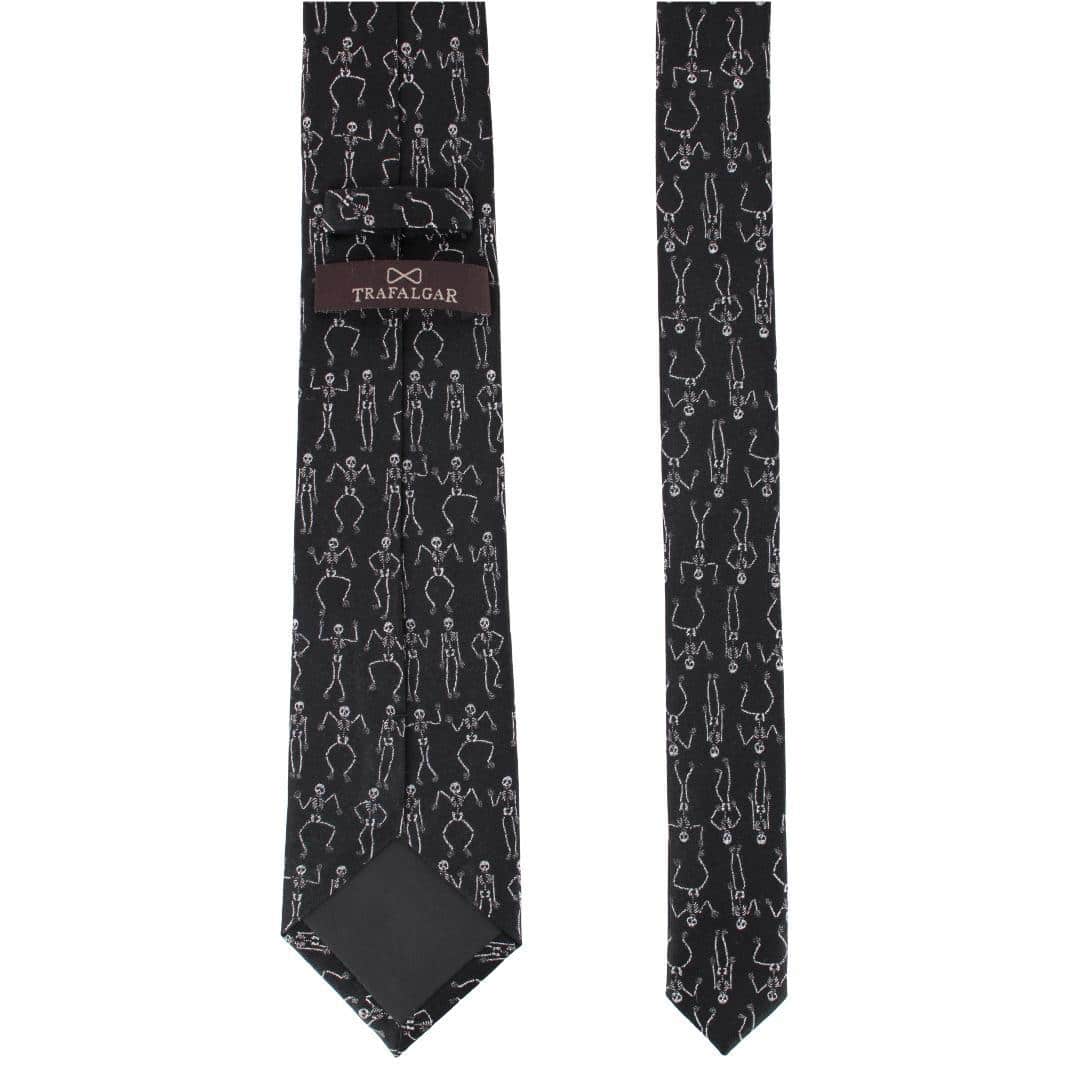 Big and Tall Davy Bones the Dancing Skeleton Silk Novelty Necktie - Black