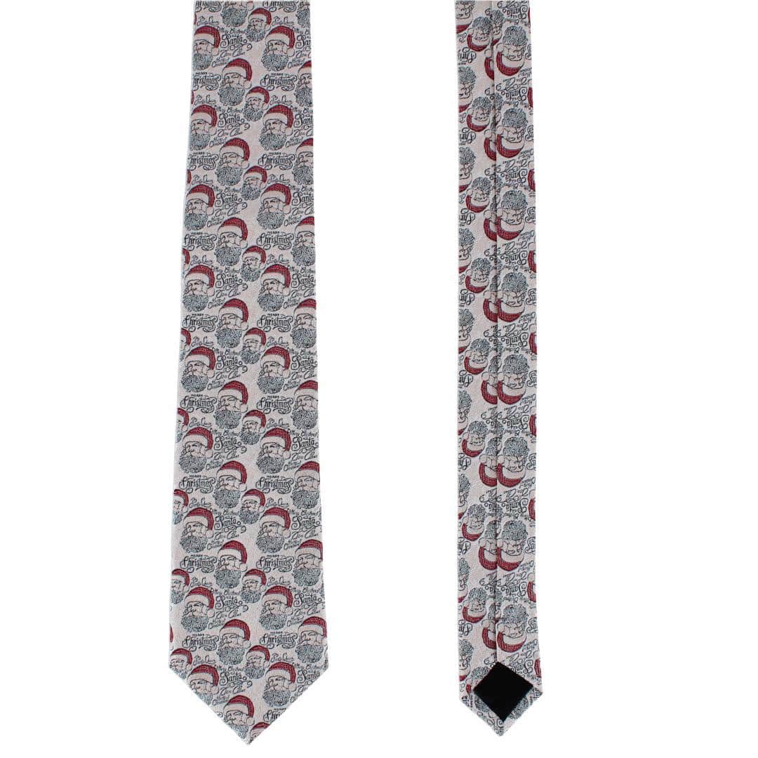 Big and Tall Santa Claus Is Watching Silk Novelty Necktie - Cream