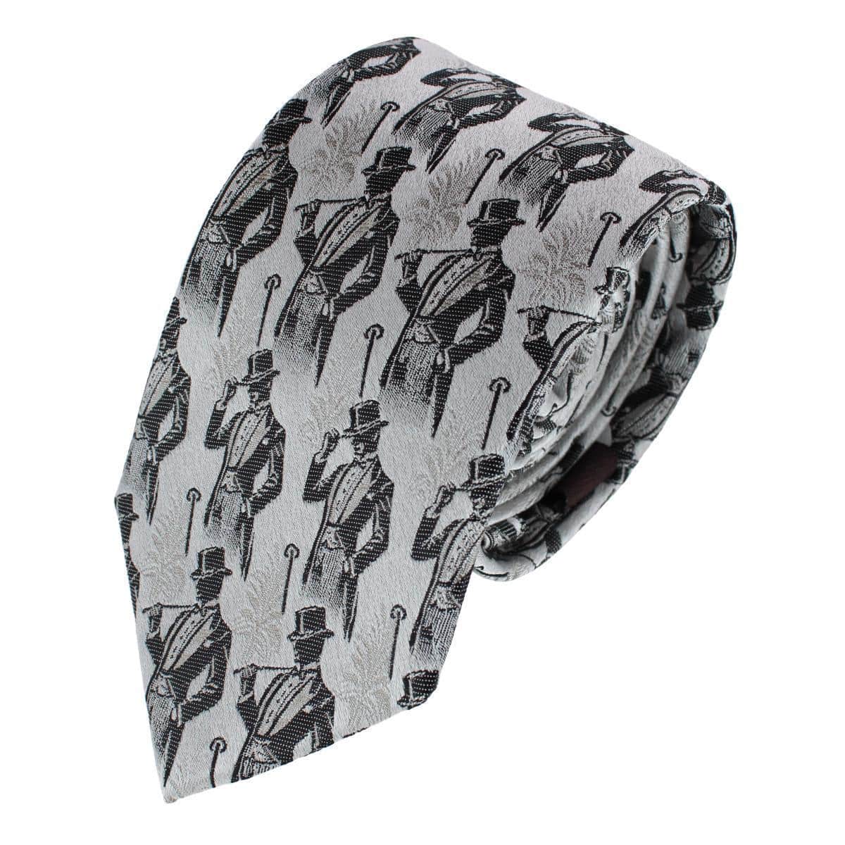 Big & Tall Ambrose Dapper Night Silk Novelty Silk Necktie and Pocket Square - Silver and Black