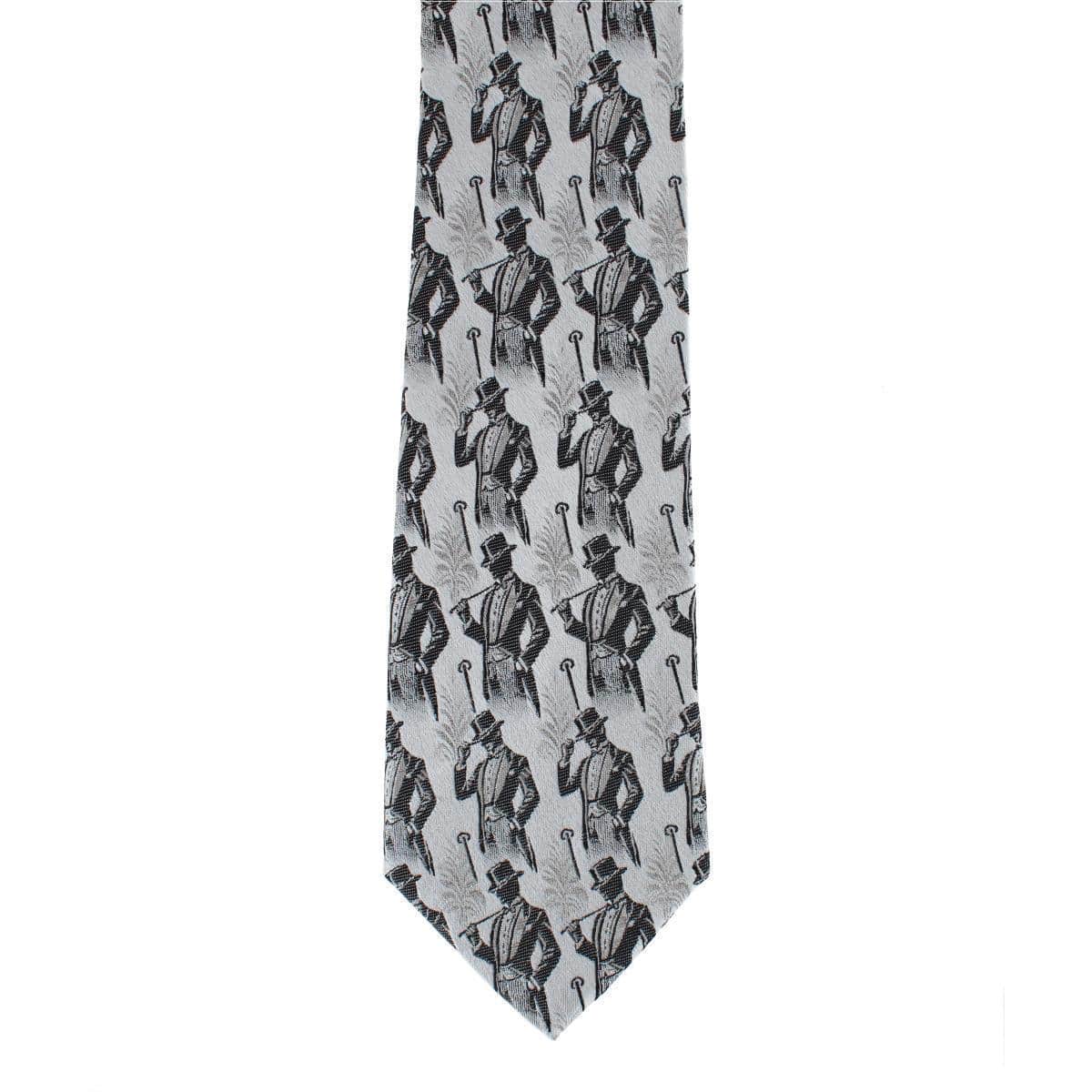 Big & Tall Ambrose Dapper Night Silk Novelty Silk Necktie and Pocket Square - Silver and Black